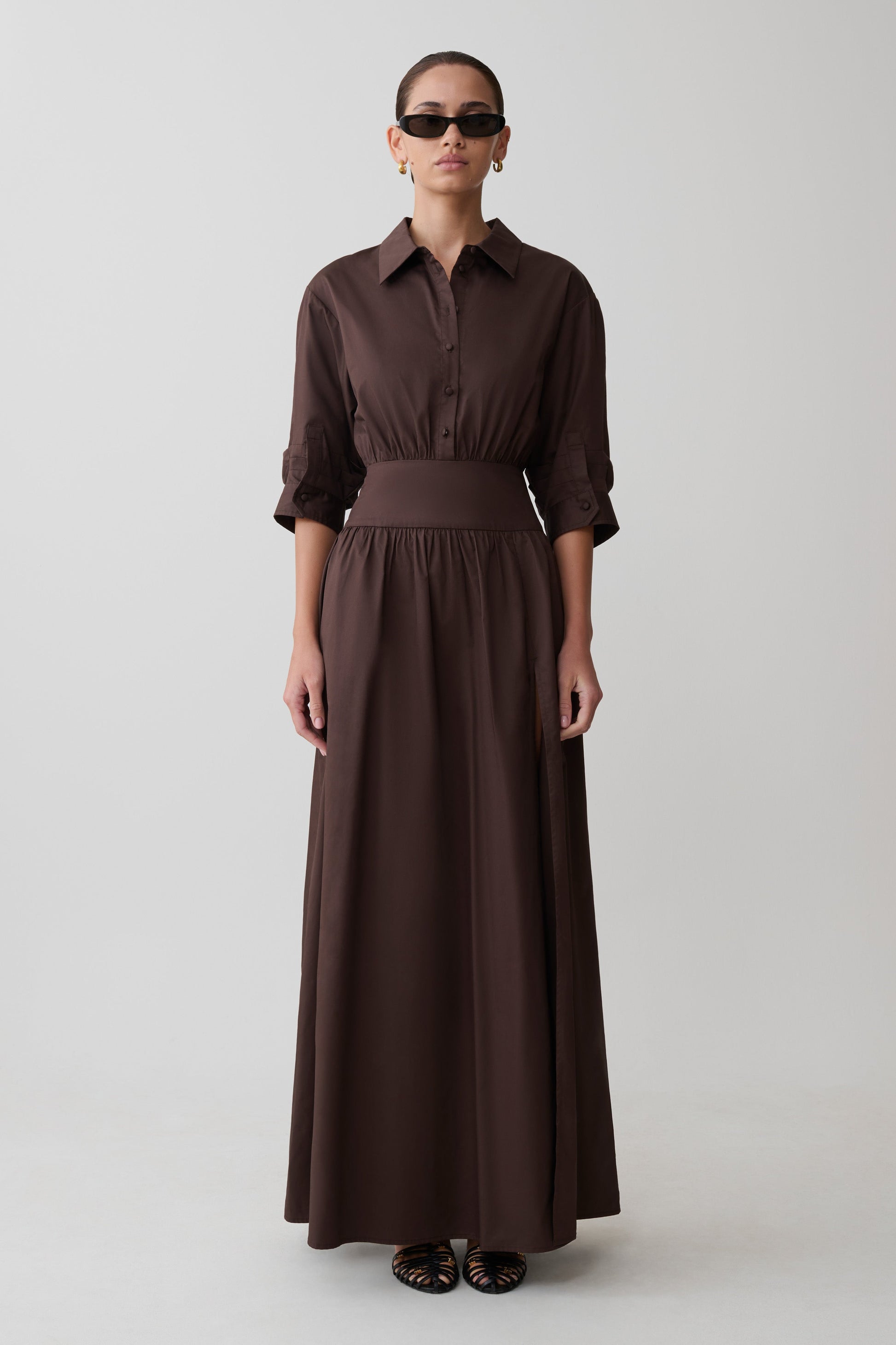 knee length dresses for ladies Ikat Brown Cotton Maxi Dress