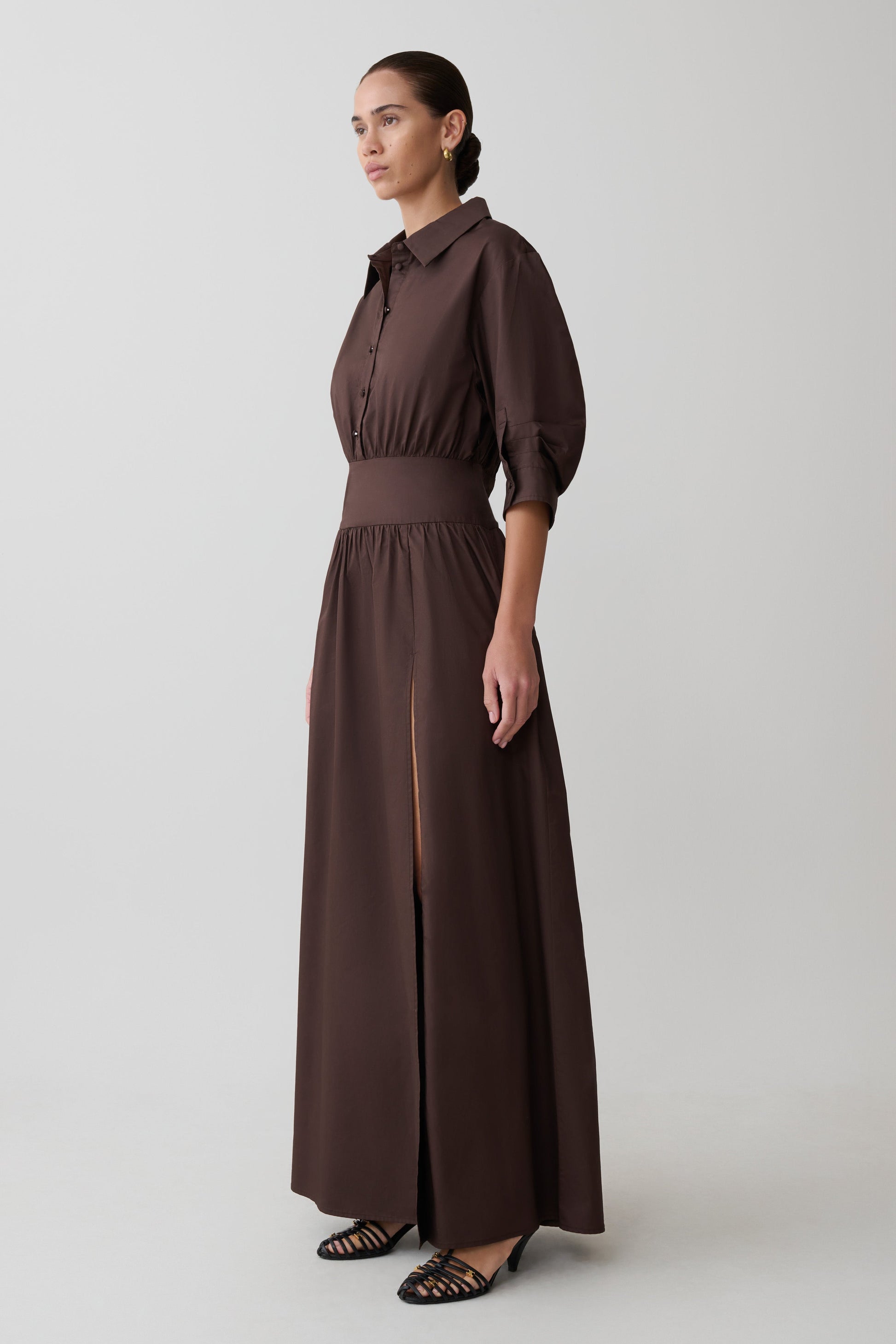 Isolde Long Sleeve Cotton Maxi Dress / Dark Chocolate | MESHKI