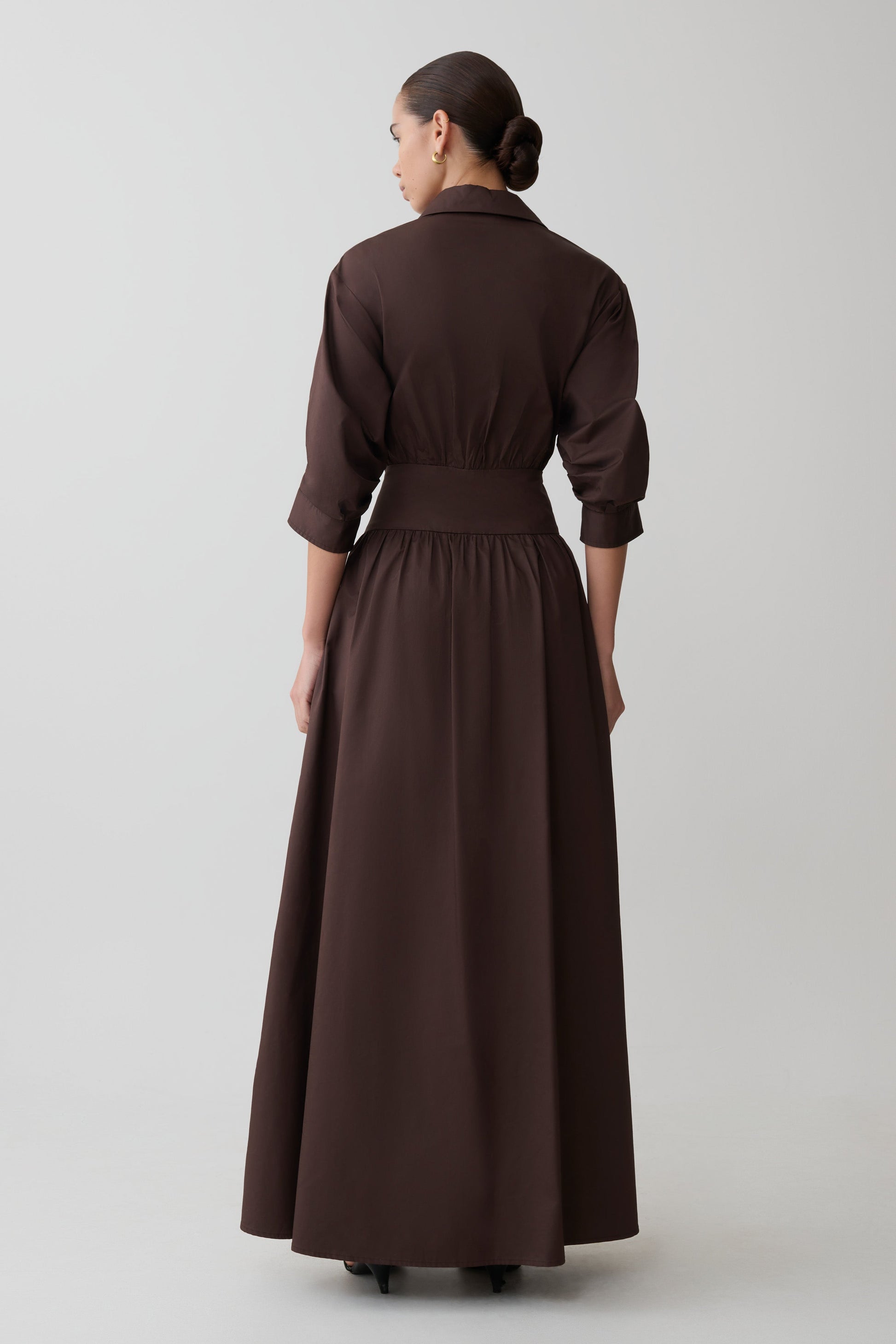 Isolde Long Sleeve Cotton Maxi Dress - Dark Chocolate