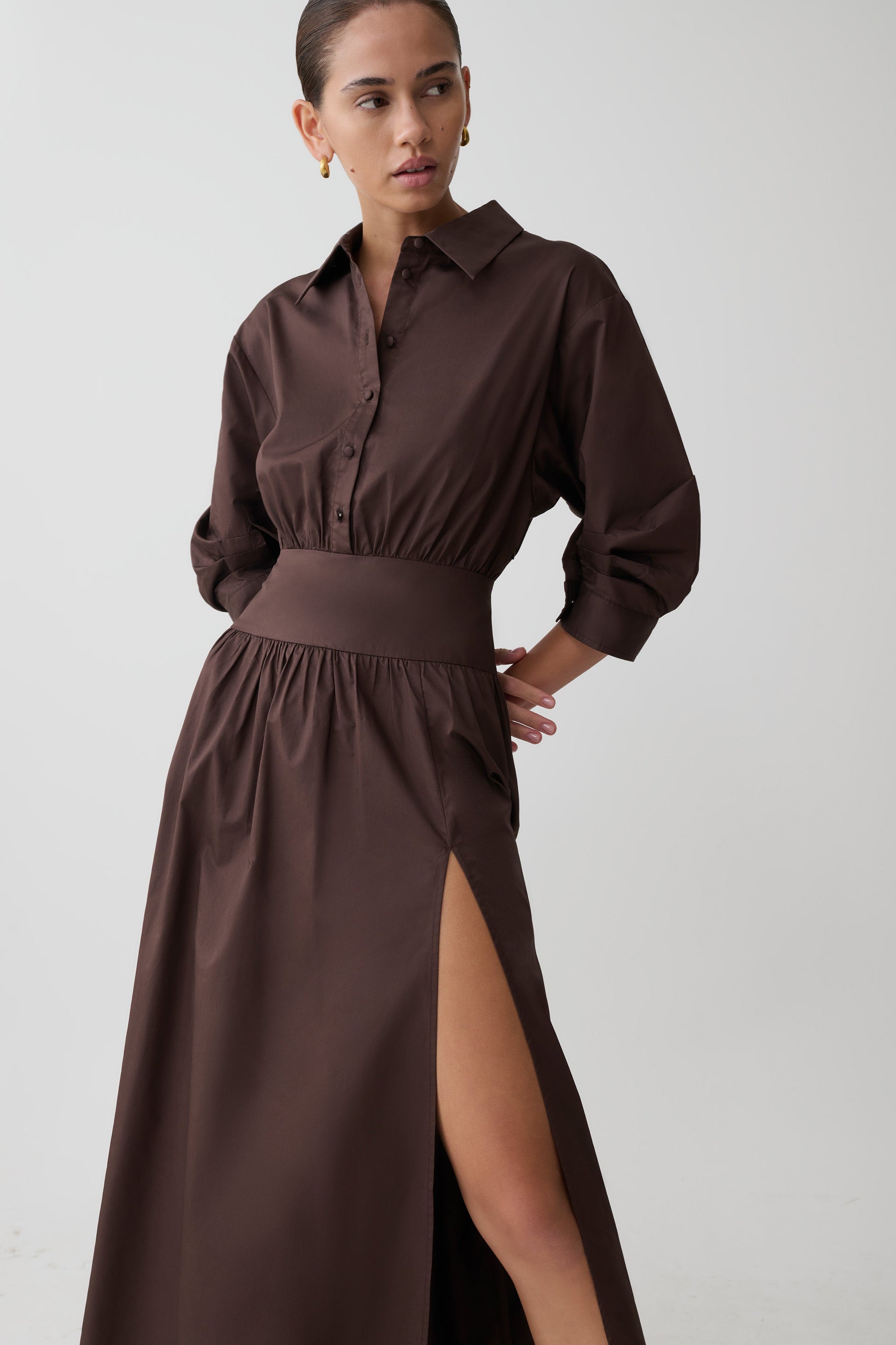 Isolde Long Sleeve Cotton Maxi Dress / Dark Chocolate | MESHKI