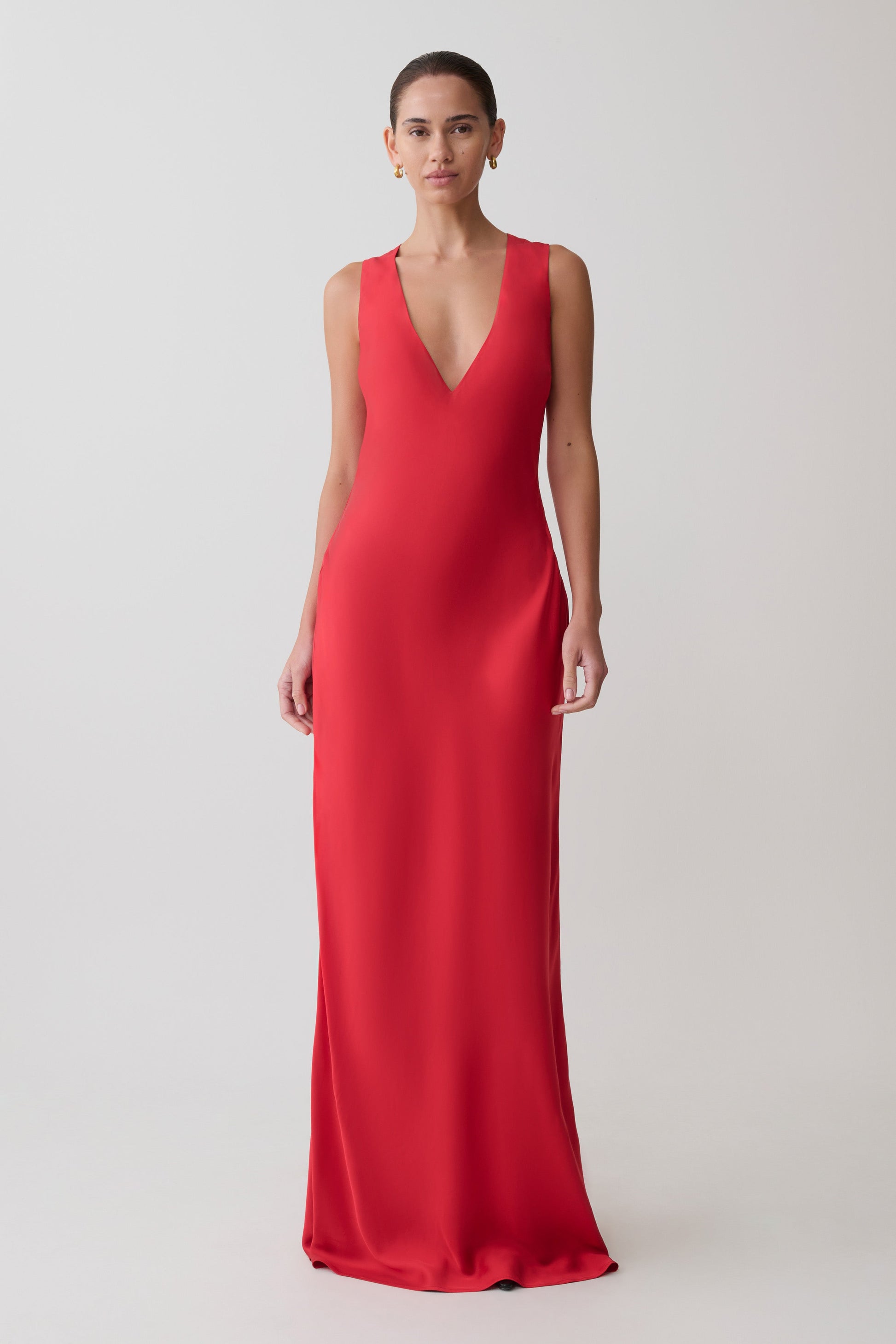 Esme Plunge Satin Maxi Dress - Red | MESHKI US Esme Plunge Satin Maxi Dress - Red | MESHKI US