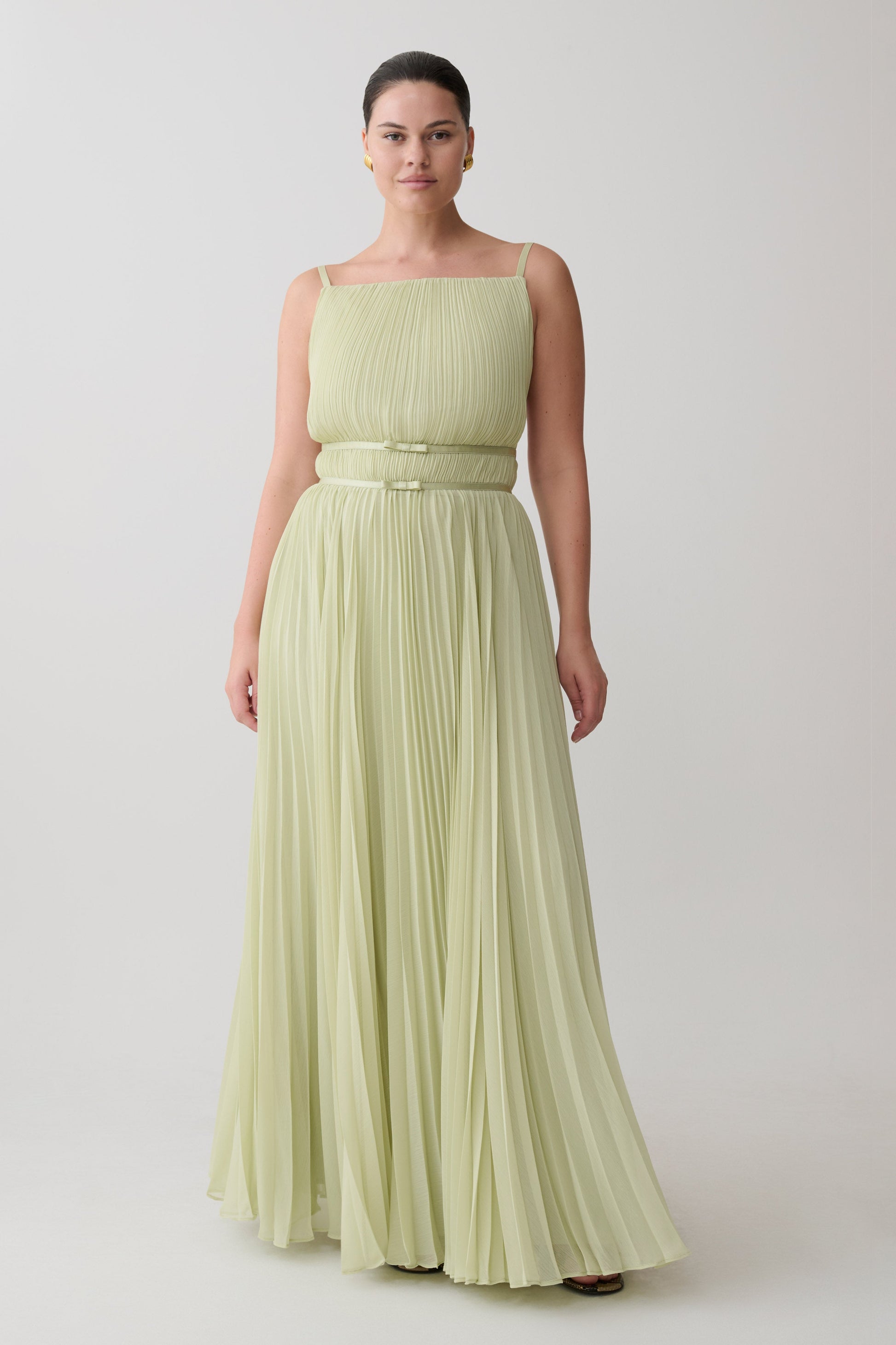 slim fit dress slacks Clarisse Pleated Maxi Dress - Sage