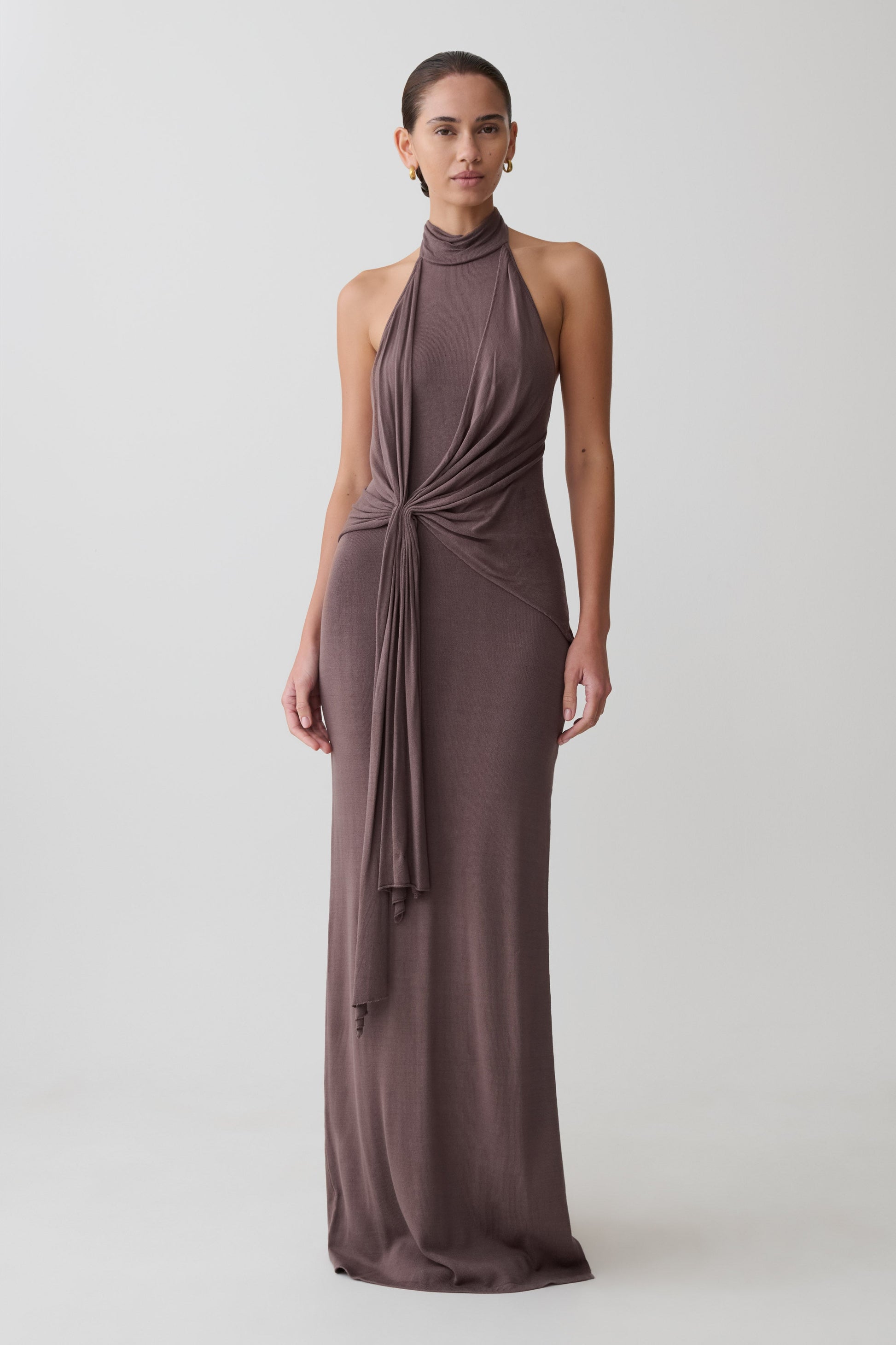 Cindylou Halter Knit Maxi Dress / Peppercorn | MESHKI | XS Cindylou Halter Knit Maxi Dress / Peppercorn | MESHKI | XS
