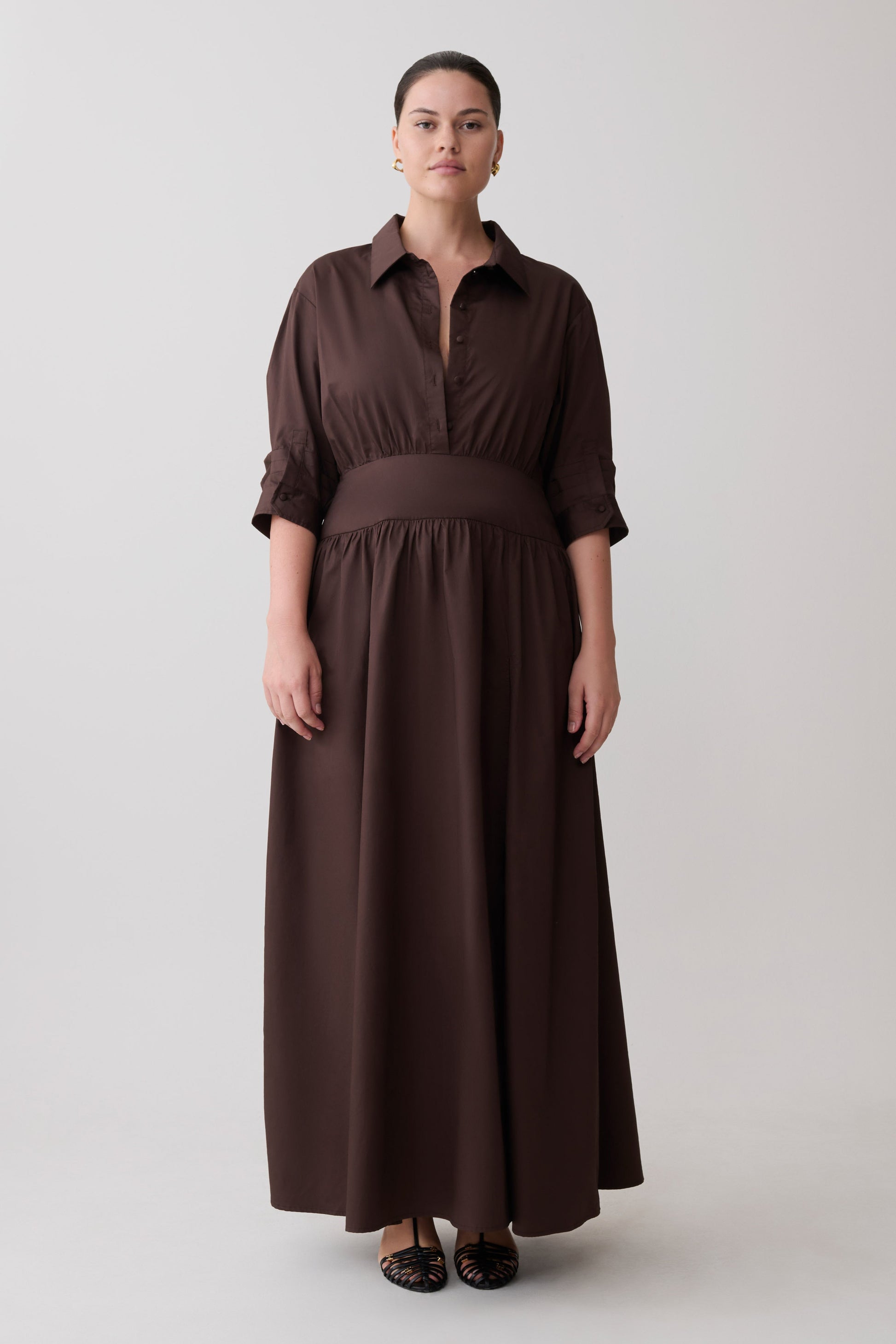 Isolde Long Sleeve Cotton Maxi Dress / Dark Chocolate | MESHKI