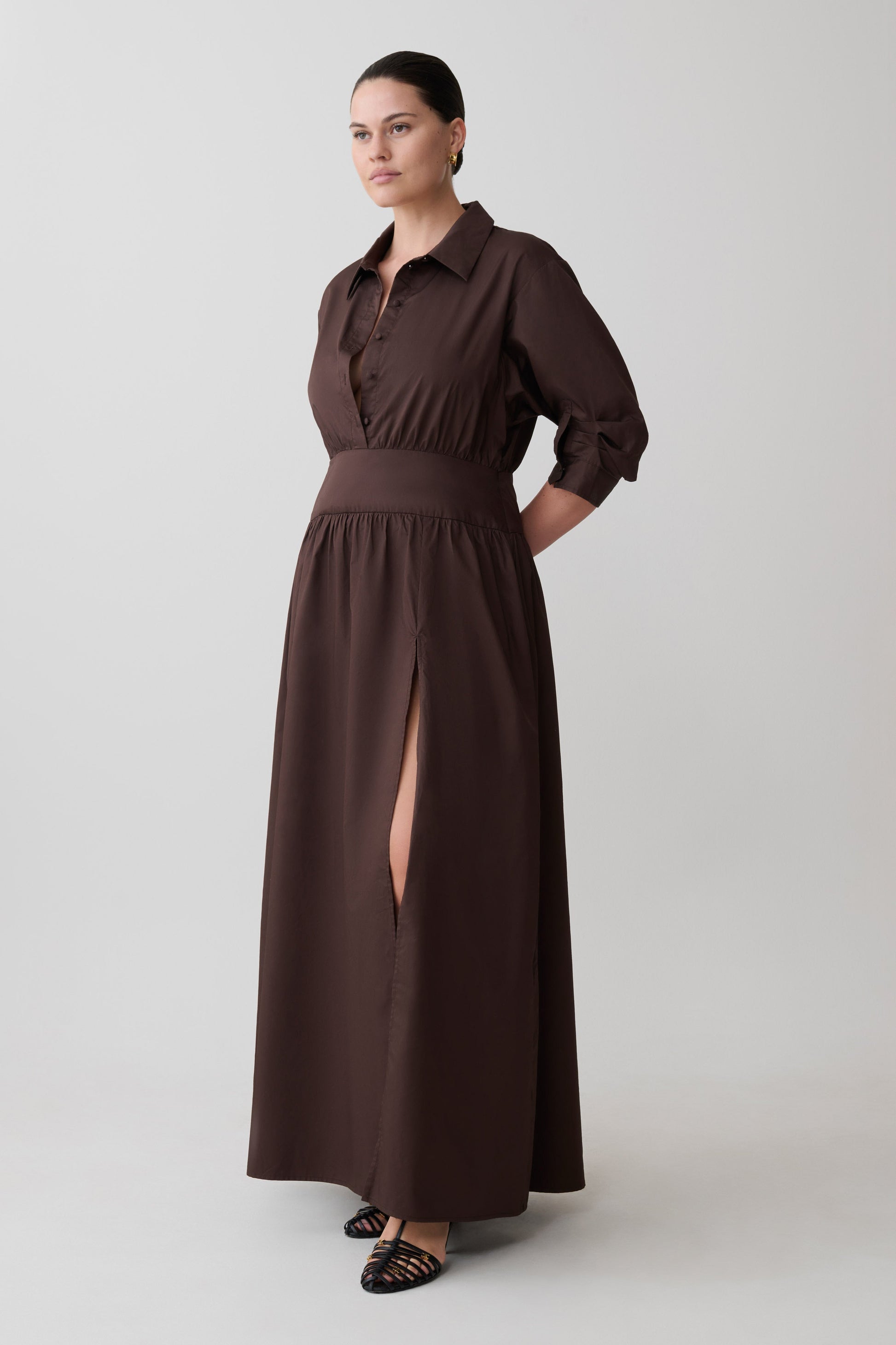 Isolde Long Sleeve Cotton Maxi Dress / Dark Chocolate | MESHKI