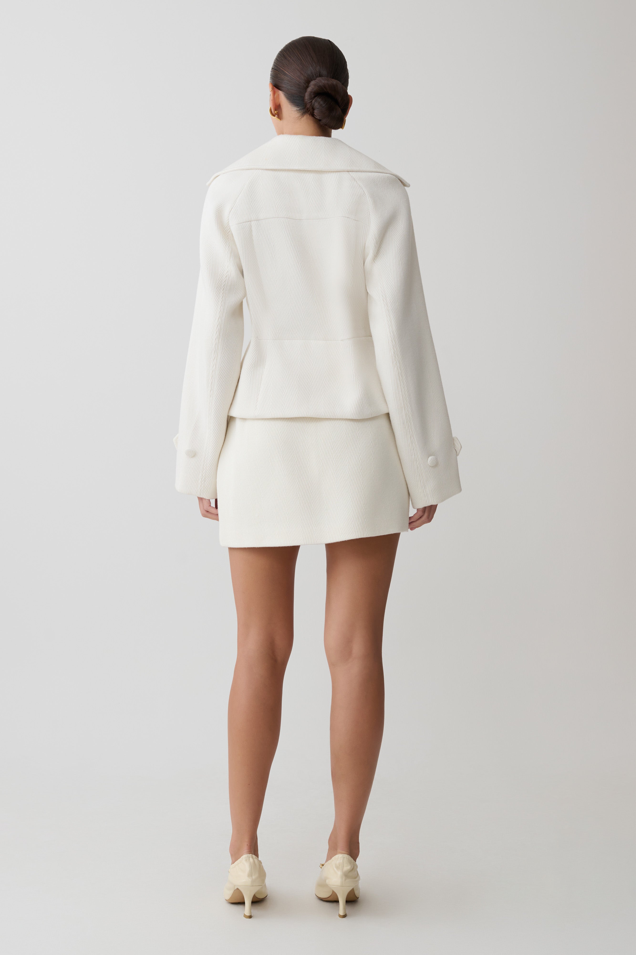 Elara Cropped Collared Jacket - Ivory | MESHKI US