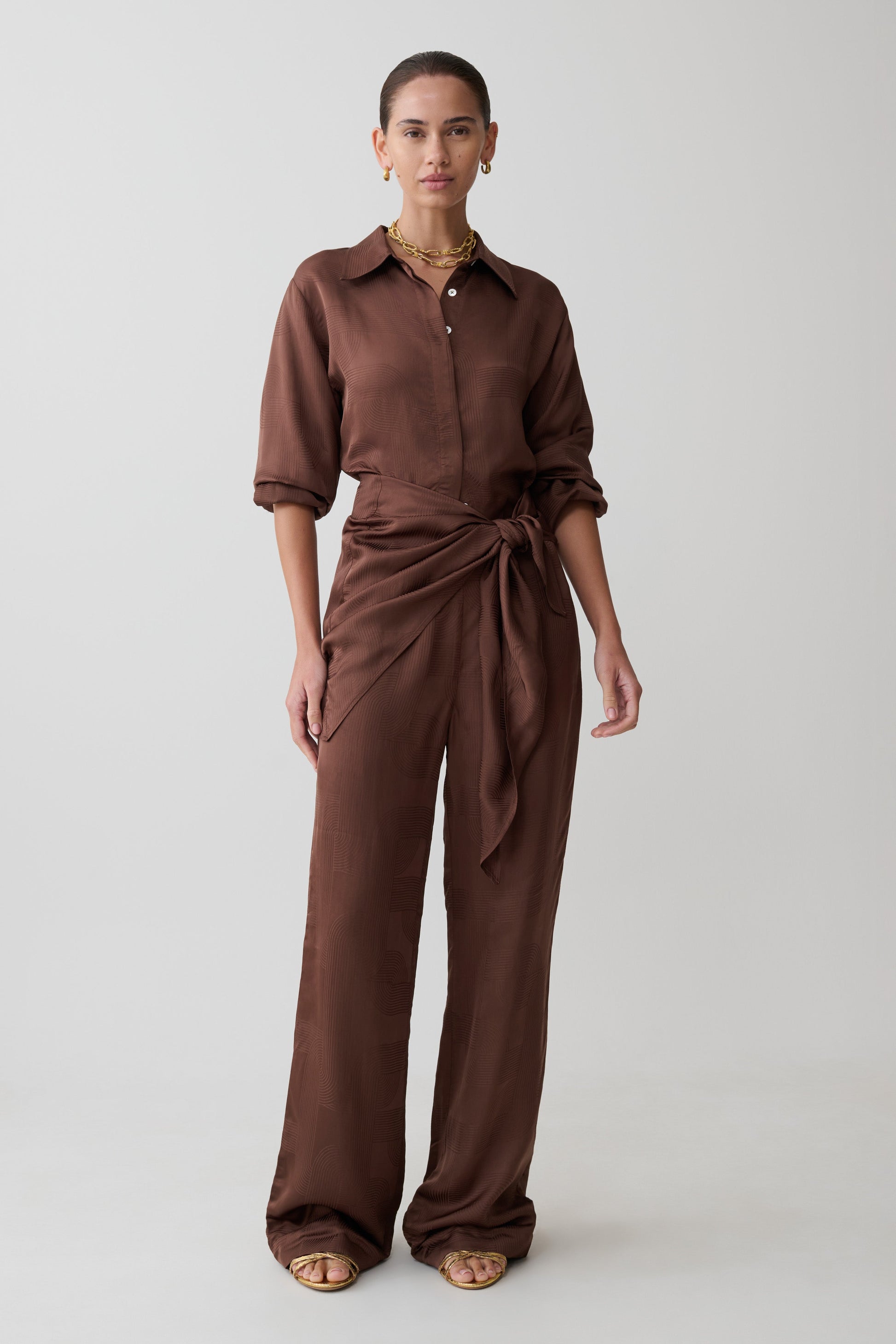 Gia Wrapped Tie Satin Pants - Chocolate #5