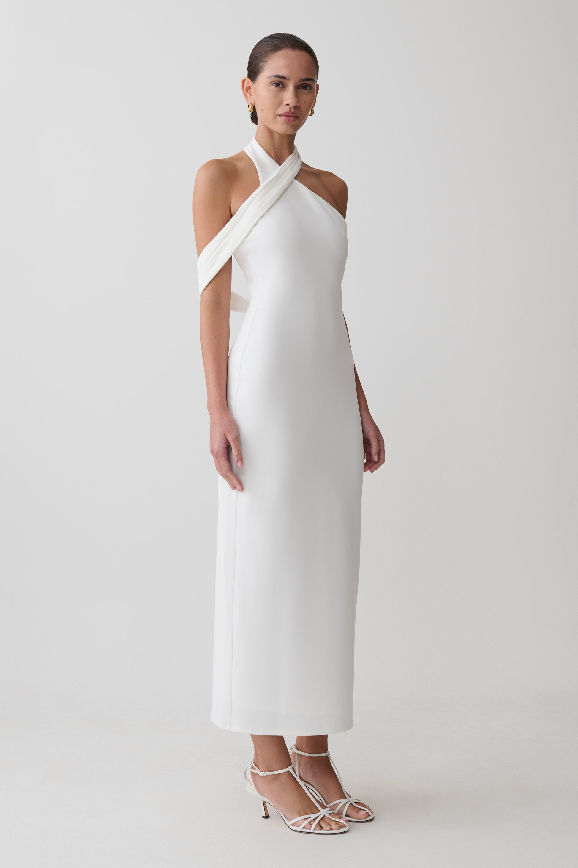 crepe midi dress Sable Crossover Crepe Midi Dress / White | MESHKI