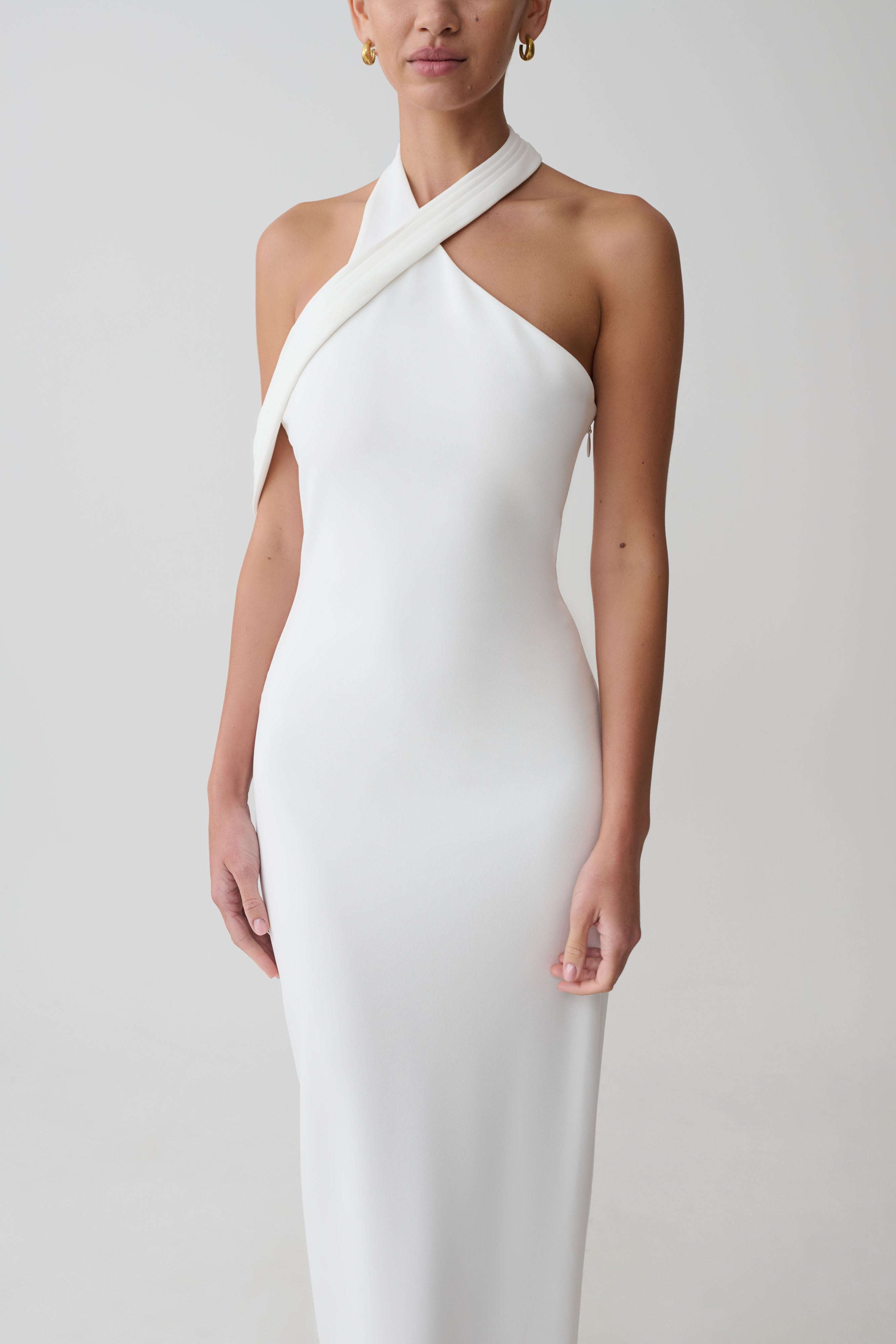 Sable Crossover Crepe Midi Dress