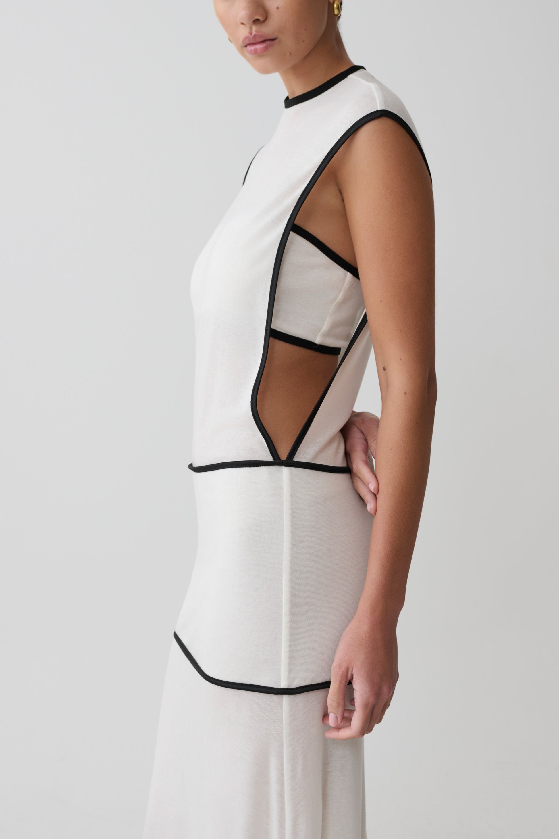 meshki black and white dress Aris Sleeveless Sheer Maxi Dress - Black/White
