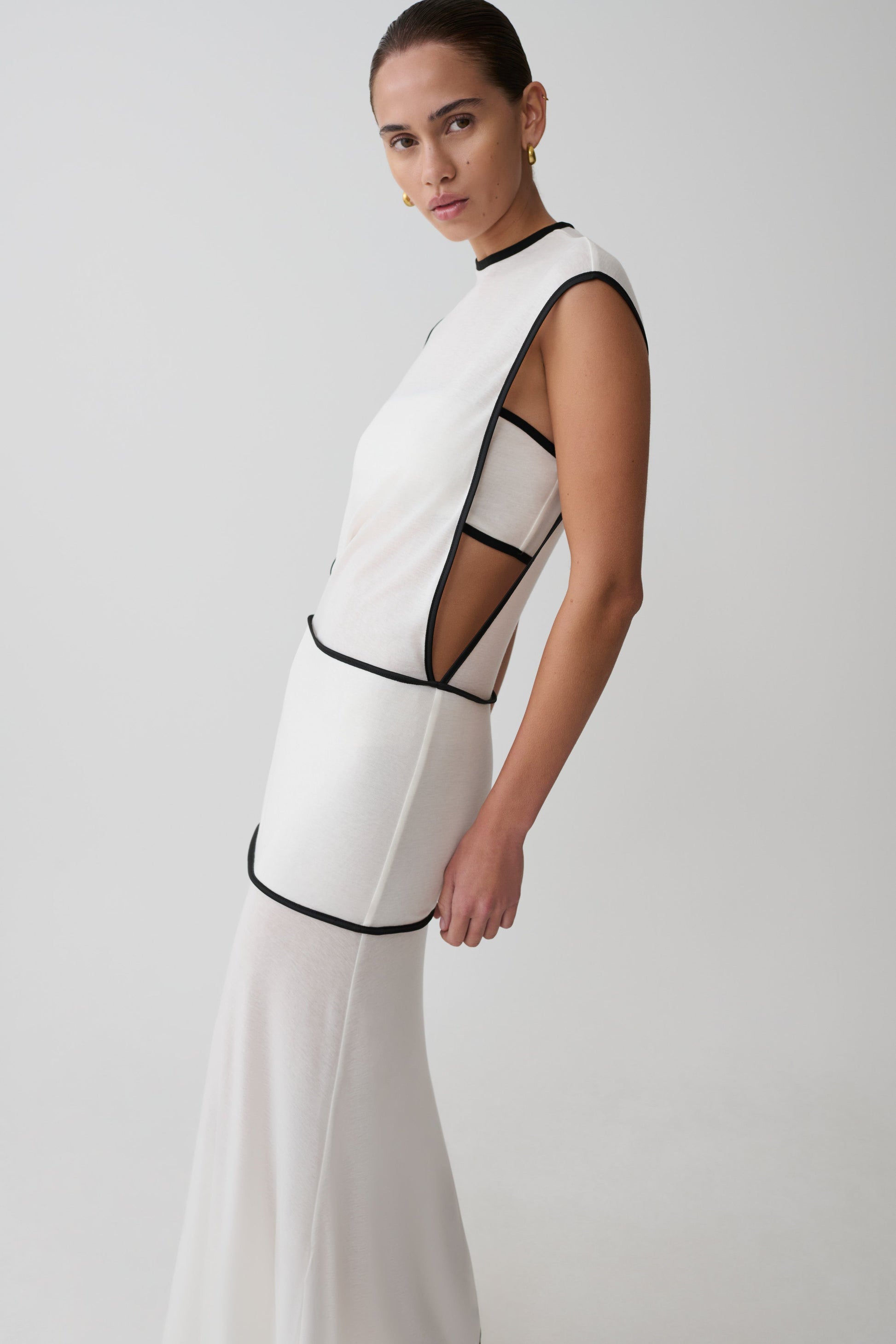 Aris Sleeveless Sheer Maxi Dress / Black/White | MESHKI