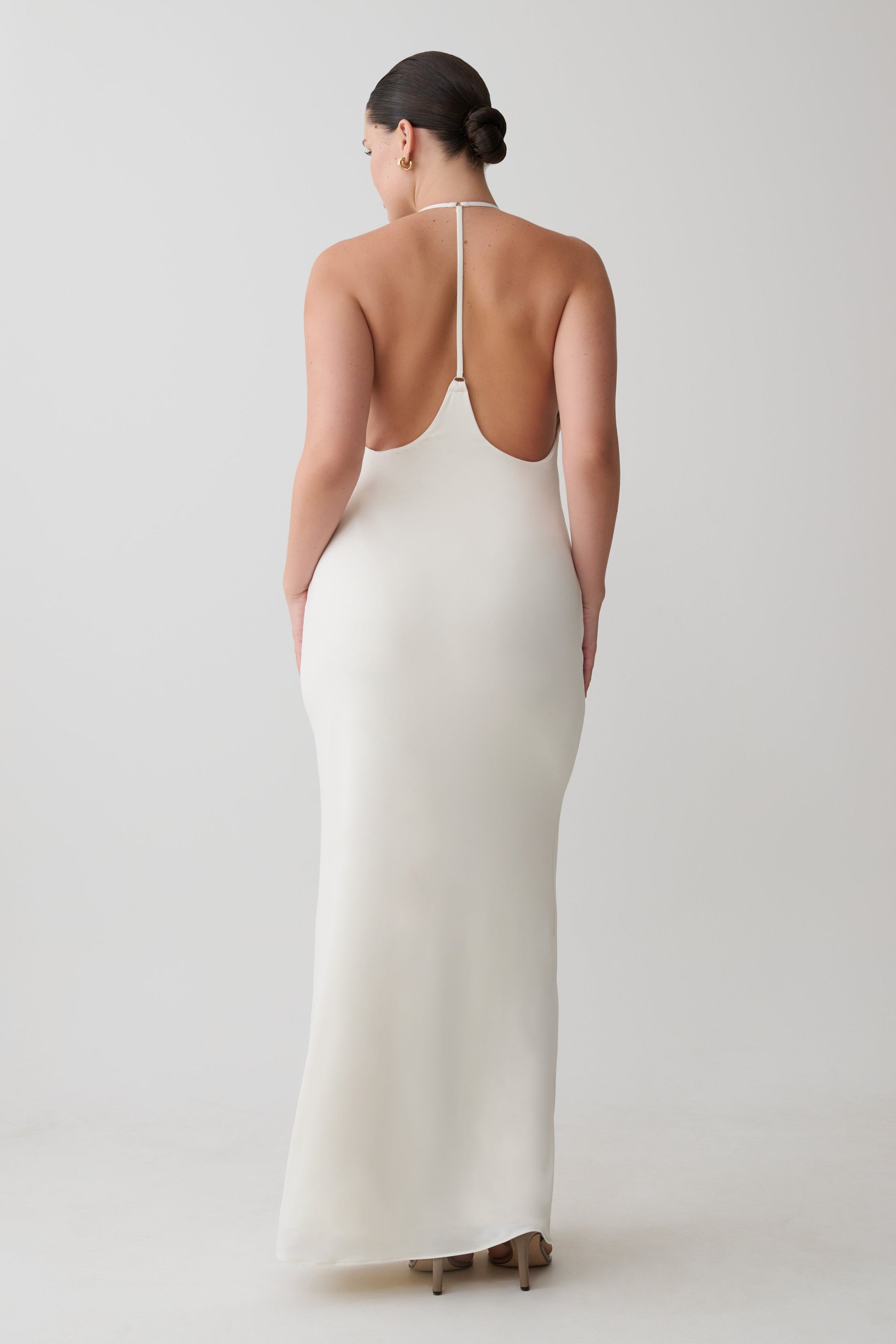 silk plunge maxi dress Amelisse | Powder BLUE Plunge-Neck Maxi Dress With Ruched-Detailing