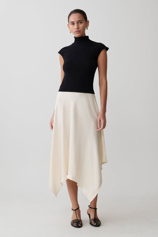 Coralie Asymmetric Satin Midi Skirt - Ivory