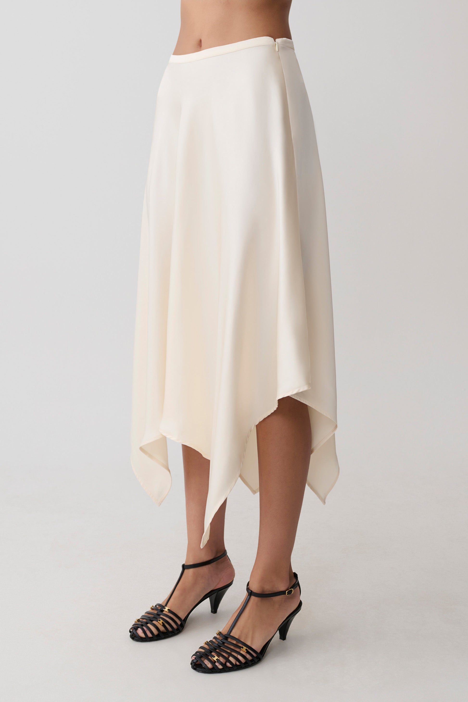 Coralie Asymmetric Satin Midi Skirt - Ivory #4