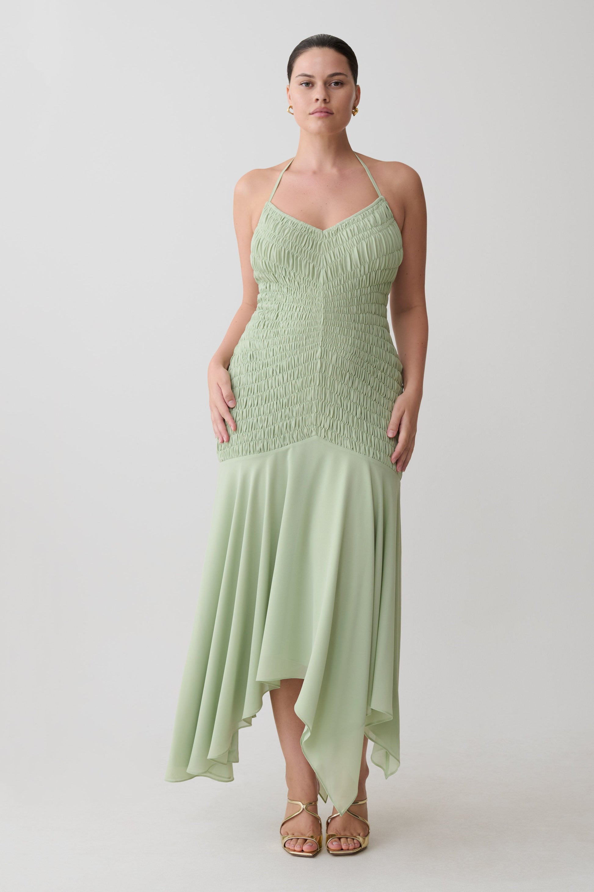 Evelyn Shirred Chiffon Maxi Dress - Sage #5