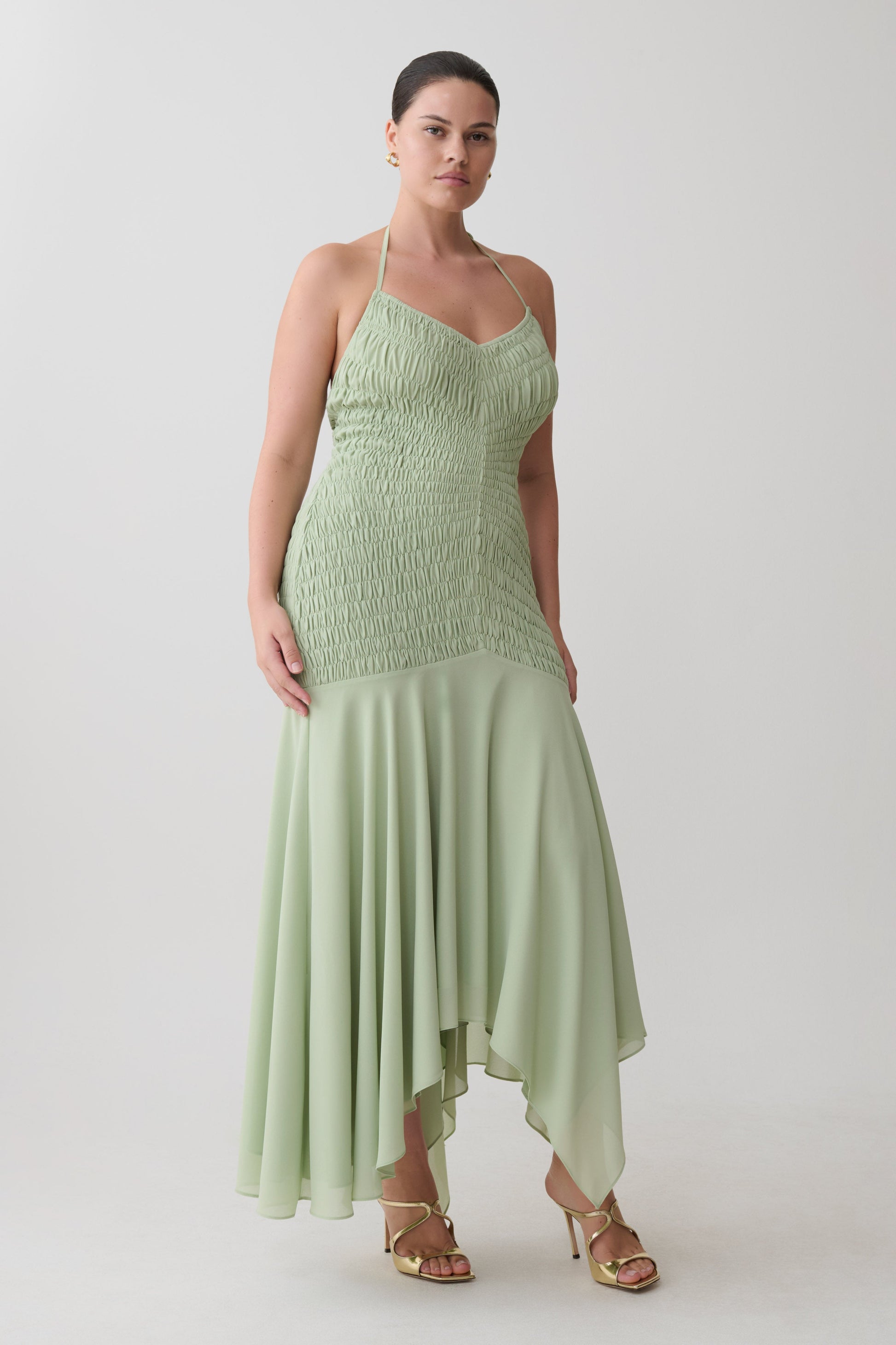 Evelyn Shirred Chiffon Maxi Dress - Sage #6