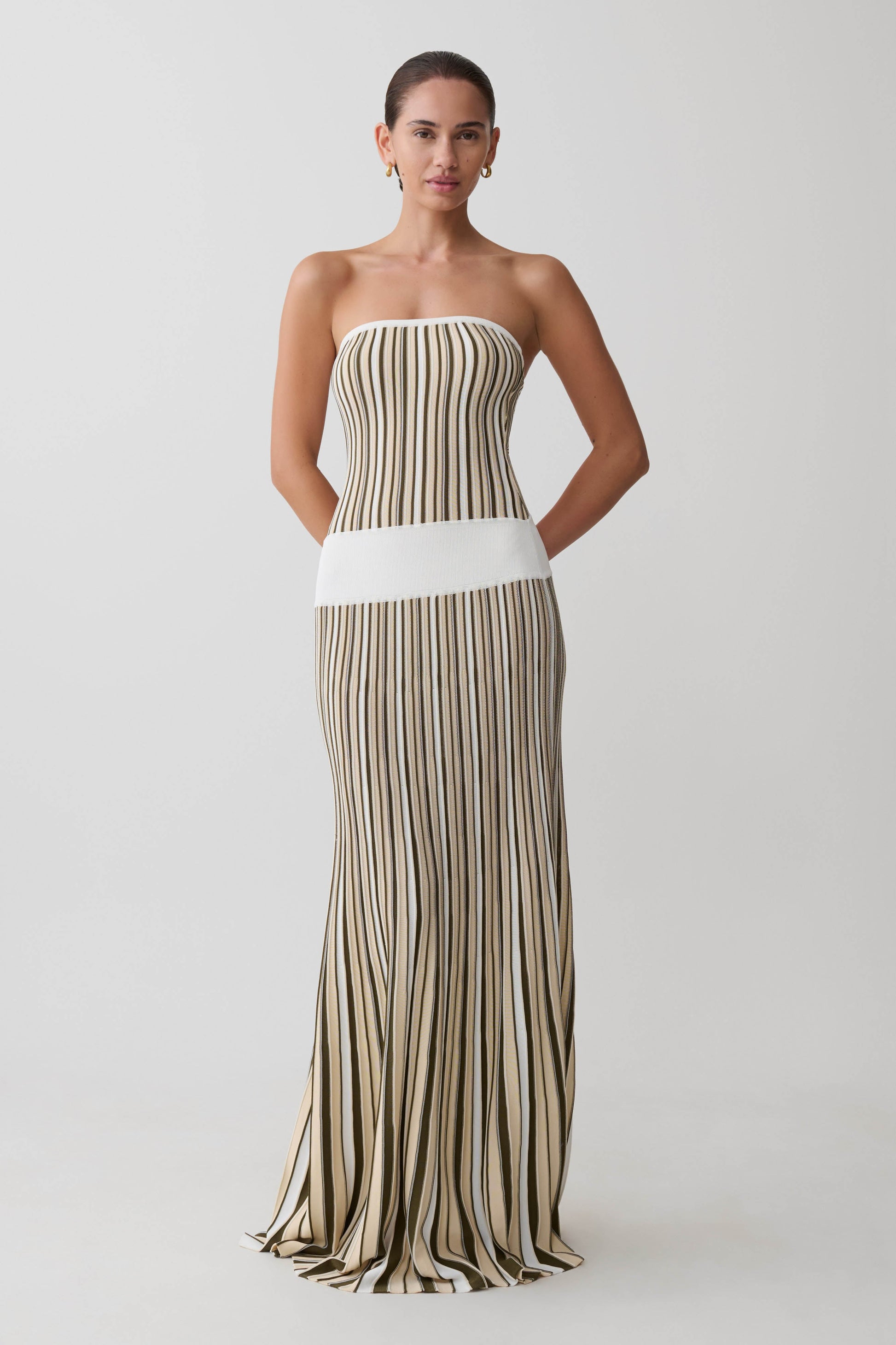 Joyce Stripe Maxi Knit Dress - Khaki/Ivory #6