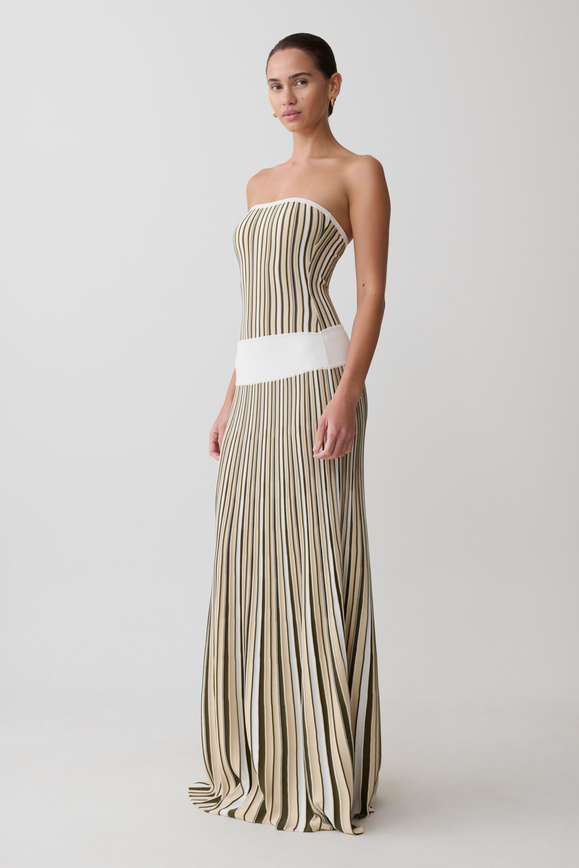 Joyce Stripe Maxi Knit Dress - Khaki/Ivory #4
