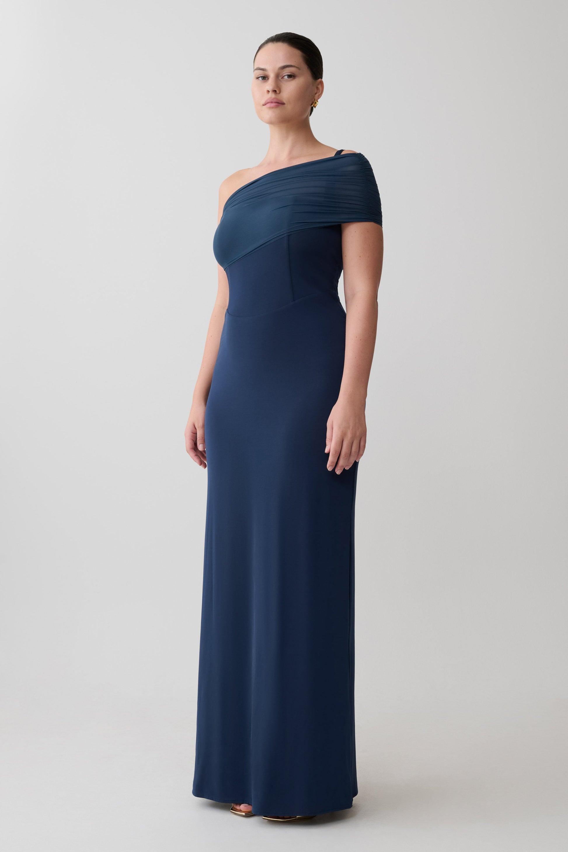 Hanh One Shoulder Mesh Maxi Dress / Ink Blue | MESHKI