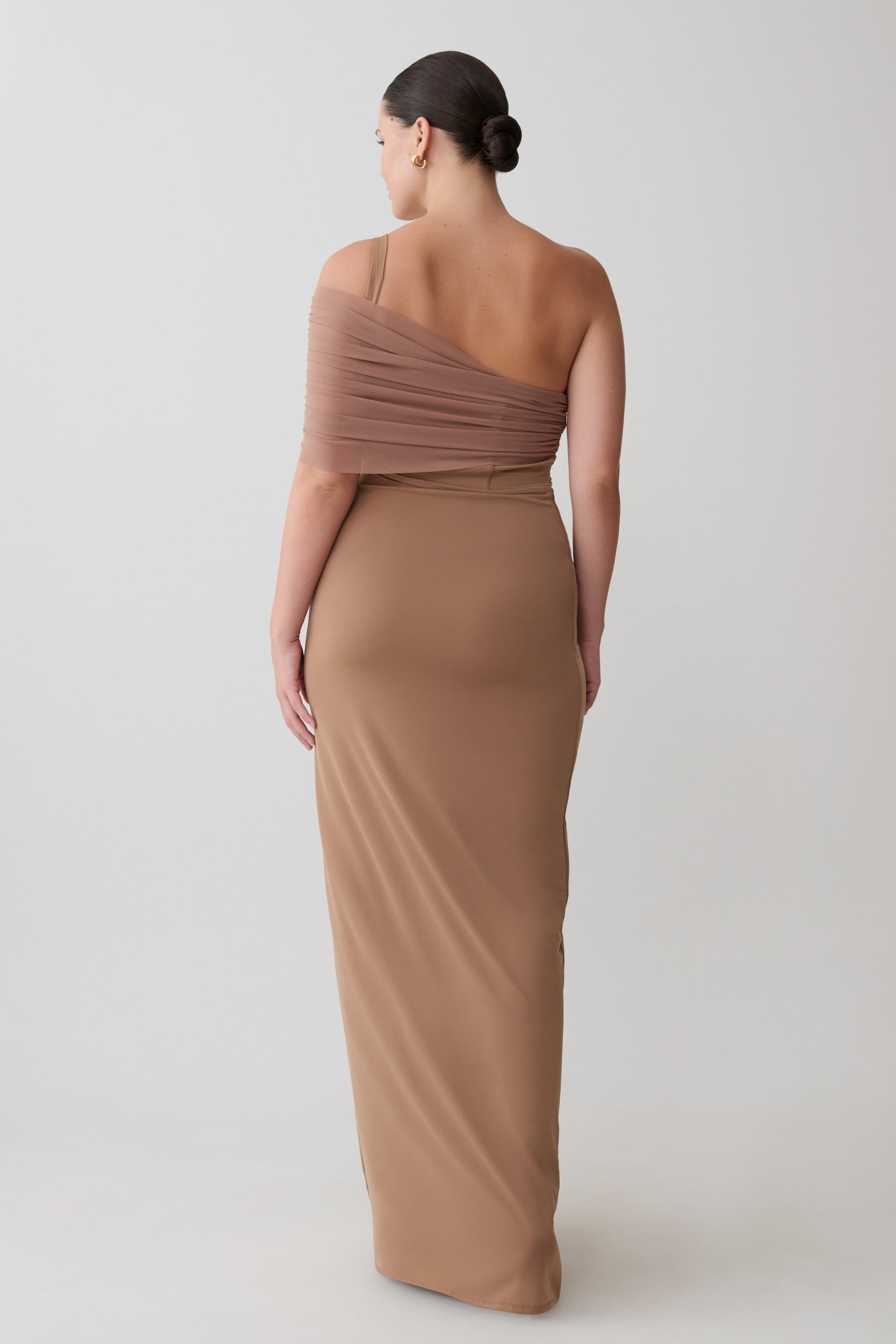 Hanh One Shoulder Mesh Maxi Dress / Tan | MESHKI