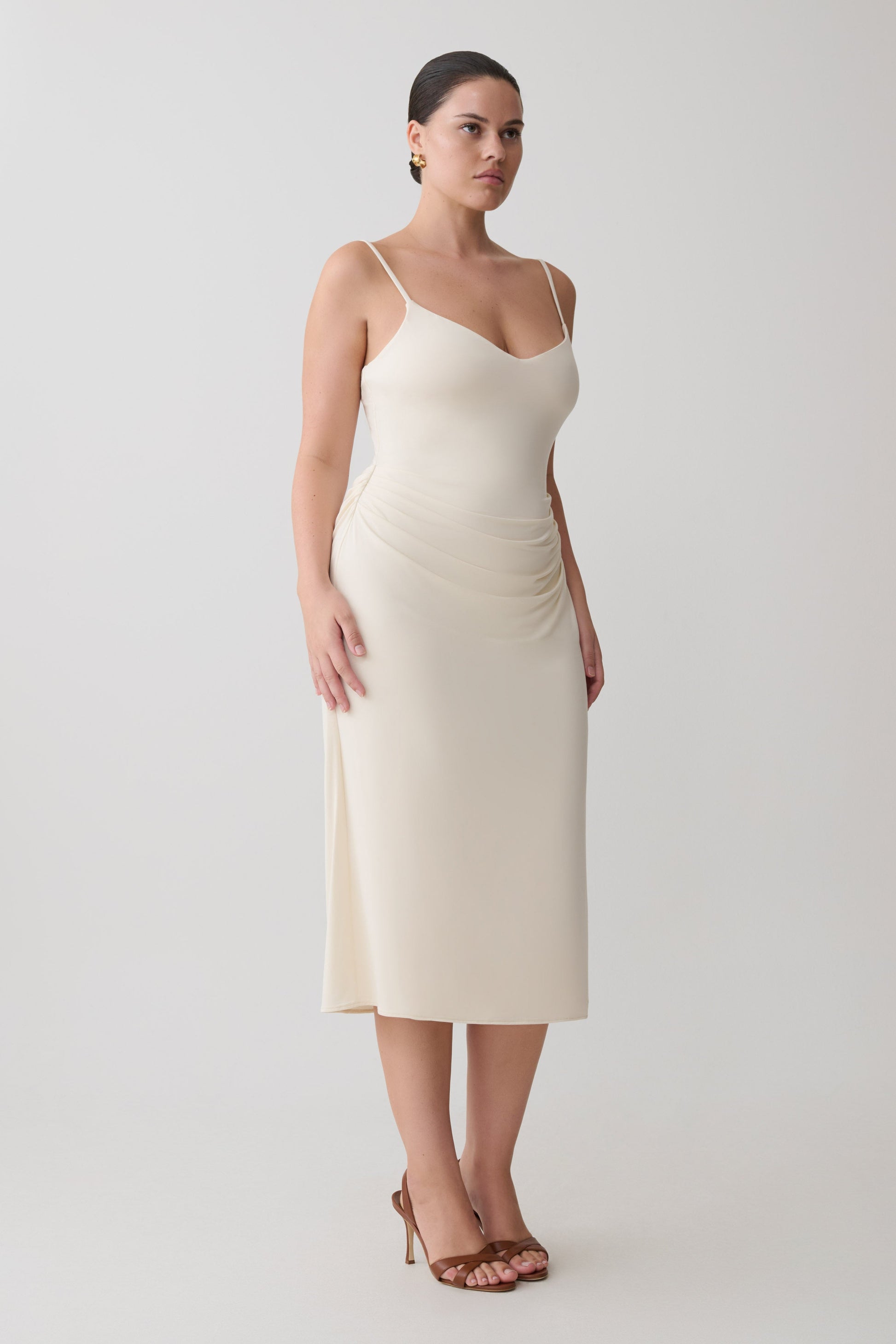 Vina Gathered Jersey Midi Dress - Ivory #2