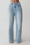 Sebastian Straight Leg Denim Jeans With Fray Hem - Washed Light Blue