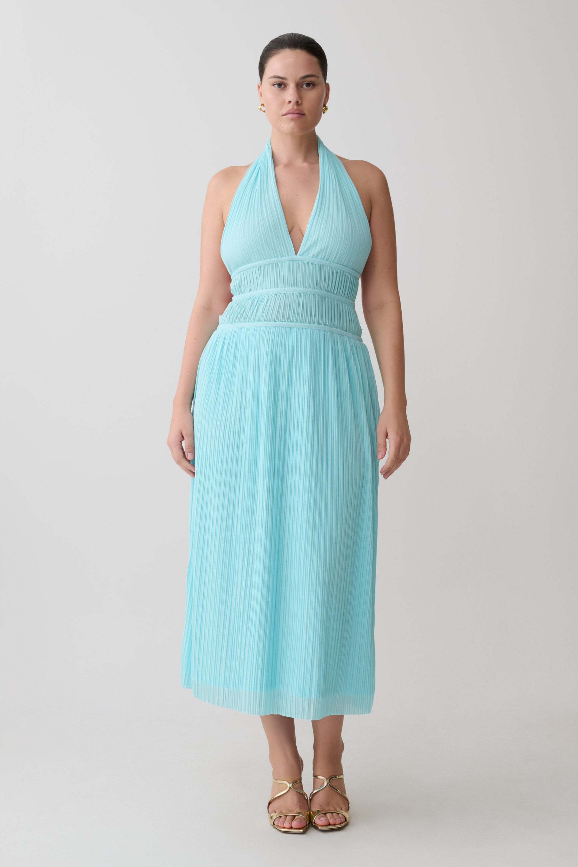 Thien Cowl Halter Midi Dress - Blue | MESHKI US