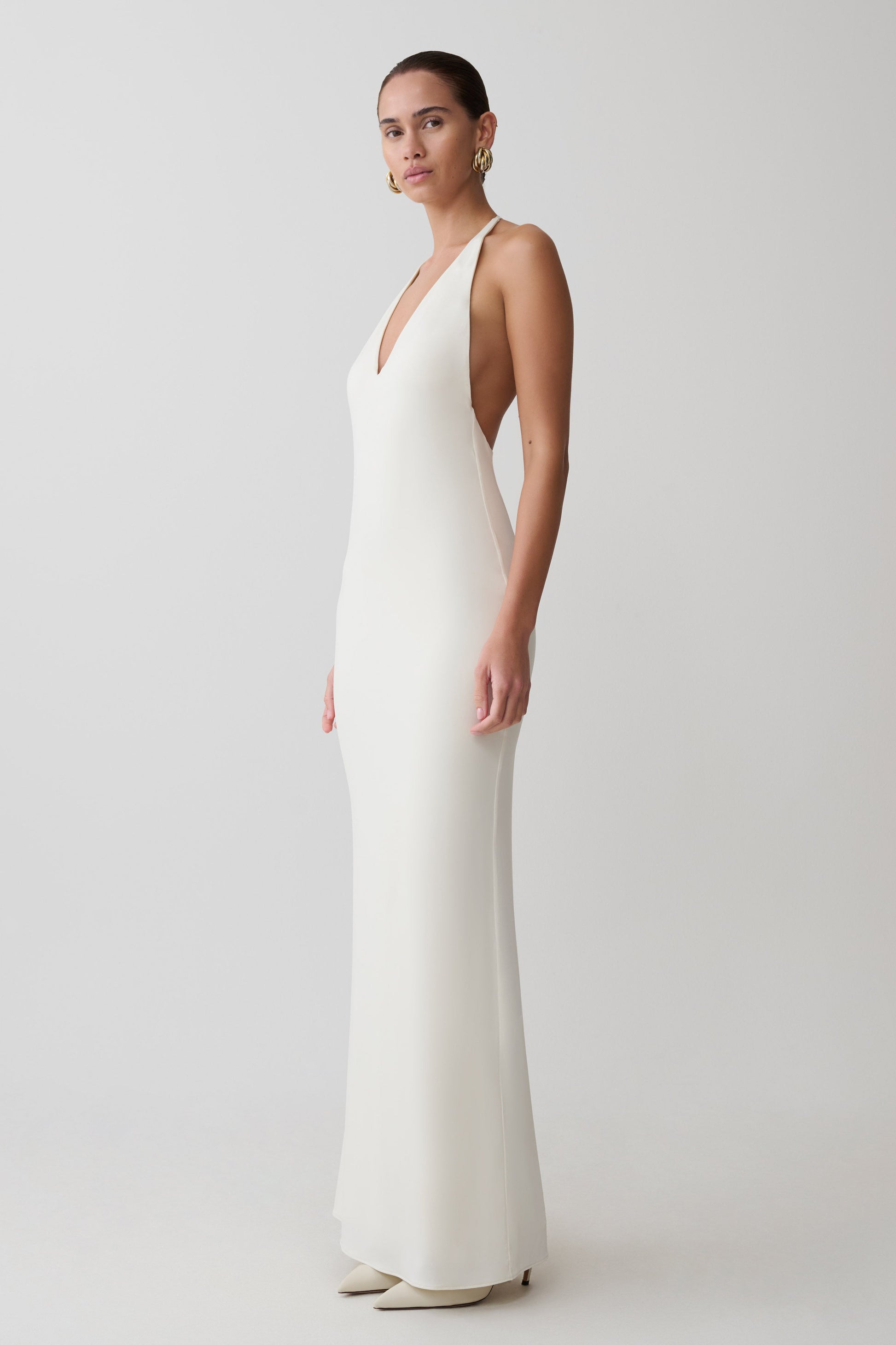 Hana Slinky Plunge Maxi Dress / Ivory | MESHKI Hana Slinky Plunge Maxi Dress / Ivory | MESHKI