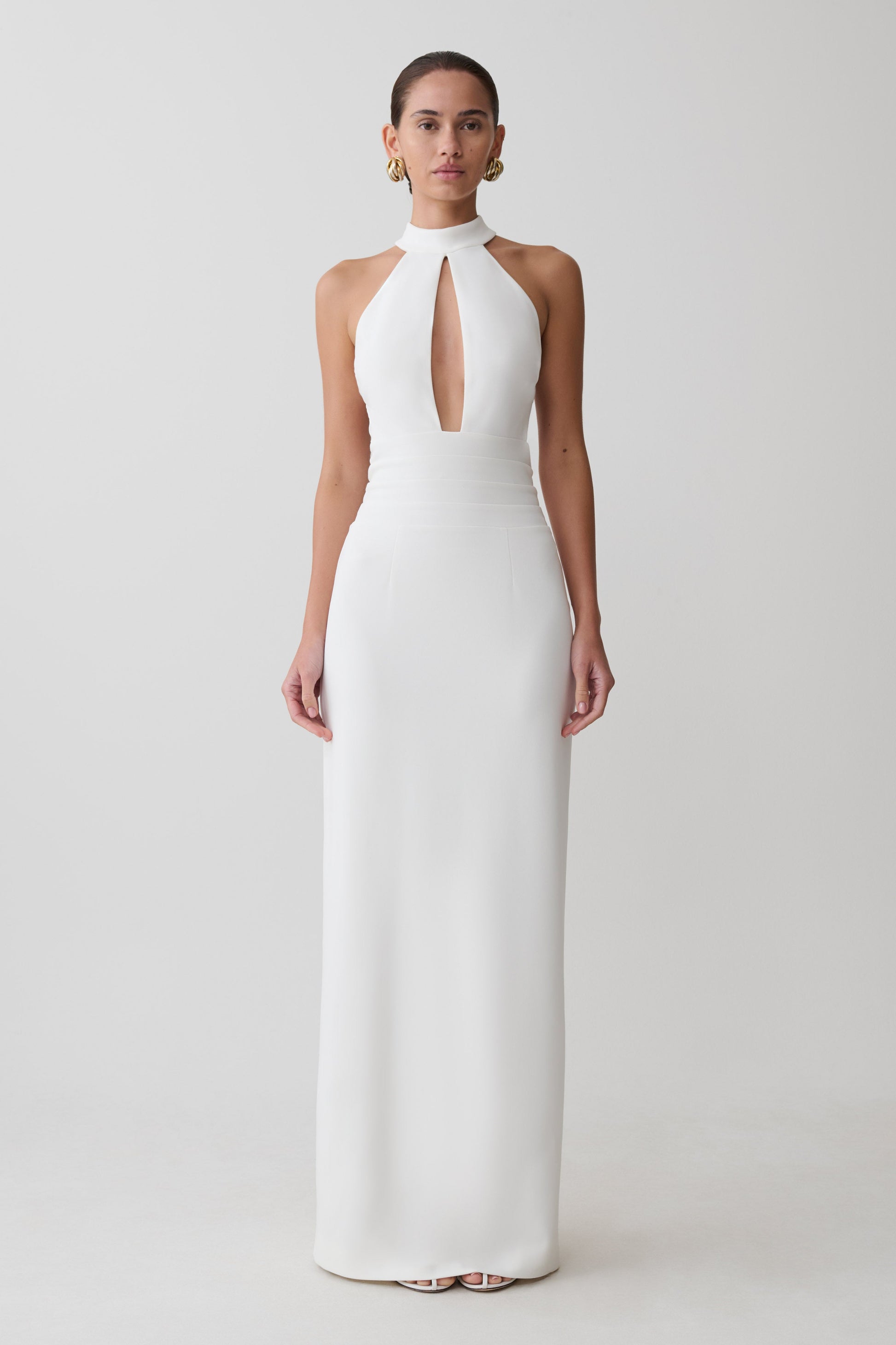 Elan Stretch Crepe Maxi Dress - White | MESHKI US Elan Stretch Crepe Maxi Dress - White | MESHKI US