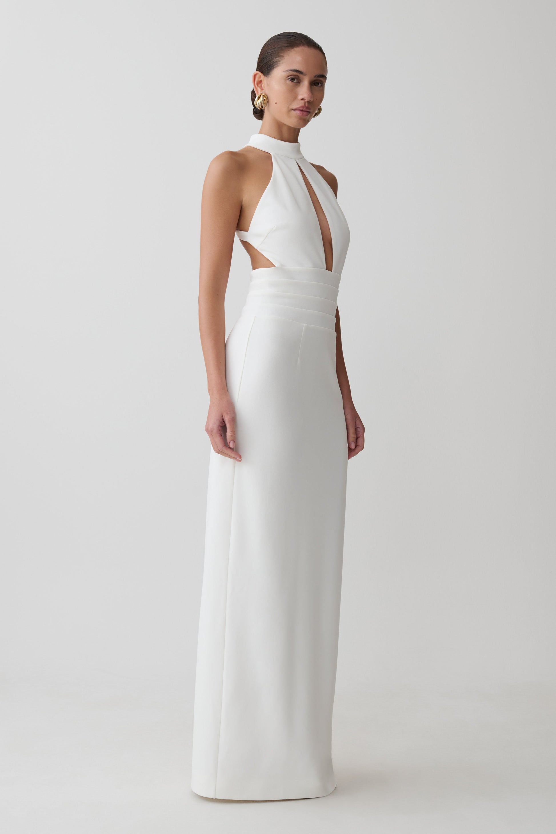 Elan Stretch Crepe Maxi Dress - White | MESHKI US Elan Stretch Crepe Maxi Dress - White | MESHKI US
