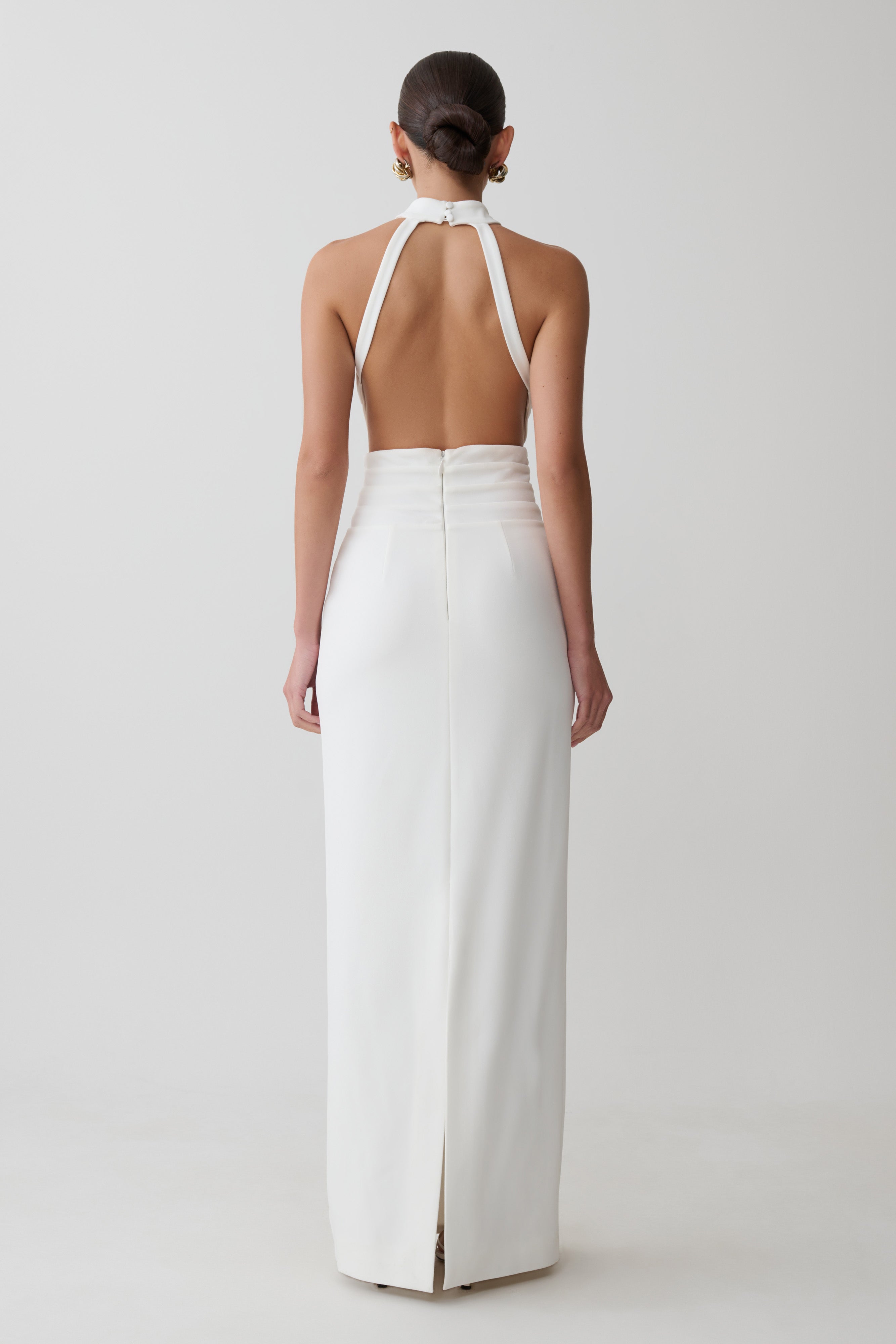 Elan Stretch Crepe Maxi Dress - White | MESHKI US