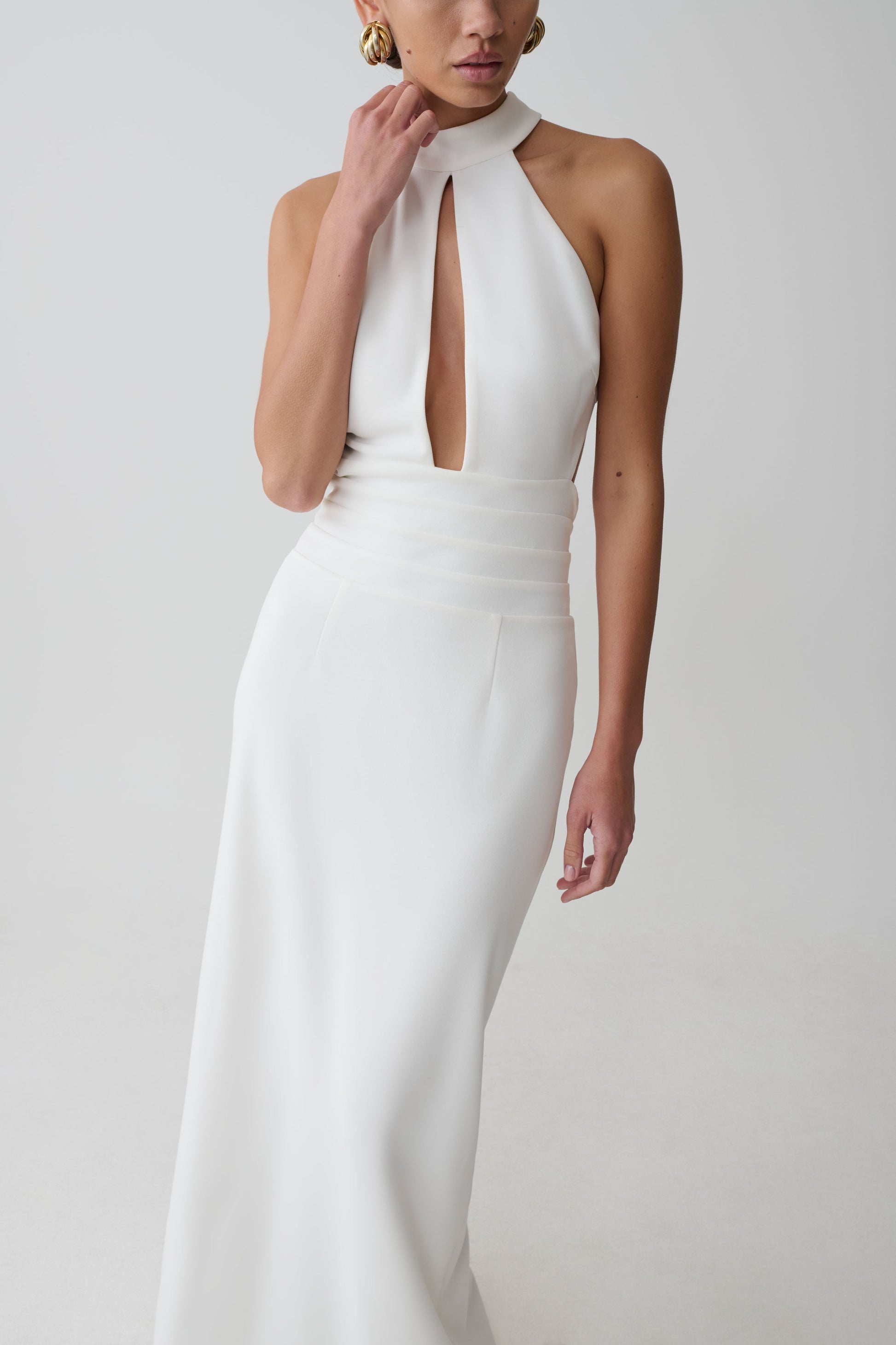 dresses stretchy Elan Stretch Crepe Maxi Dress / White | MESHKI