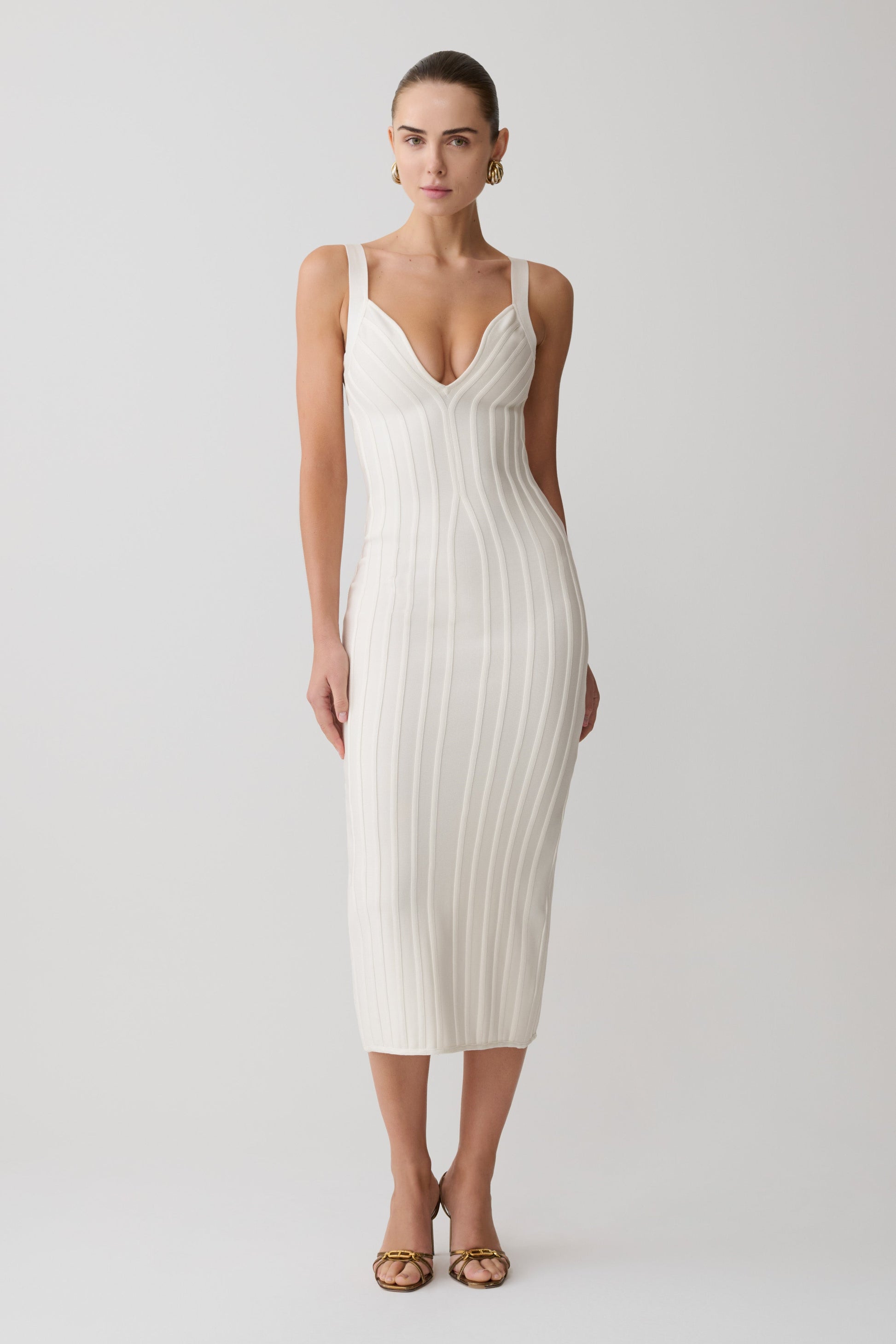 Gia Bandage Knit Midi Dress / Ivory | MESHKI