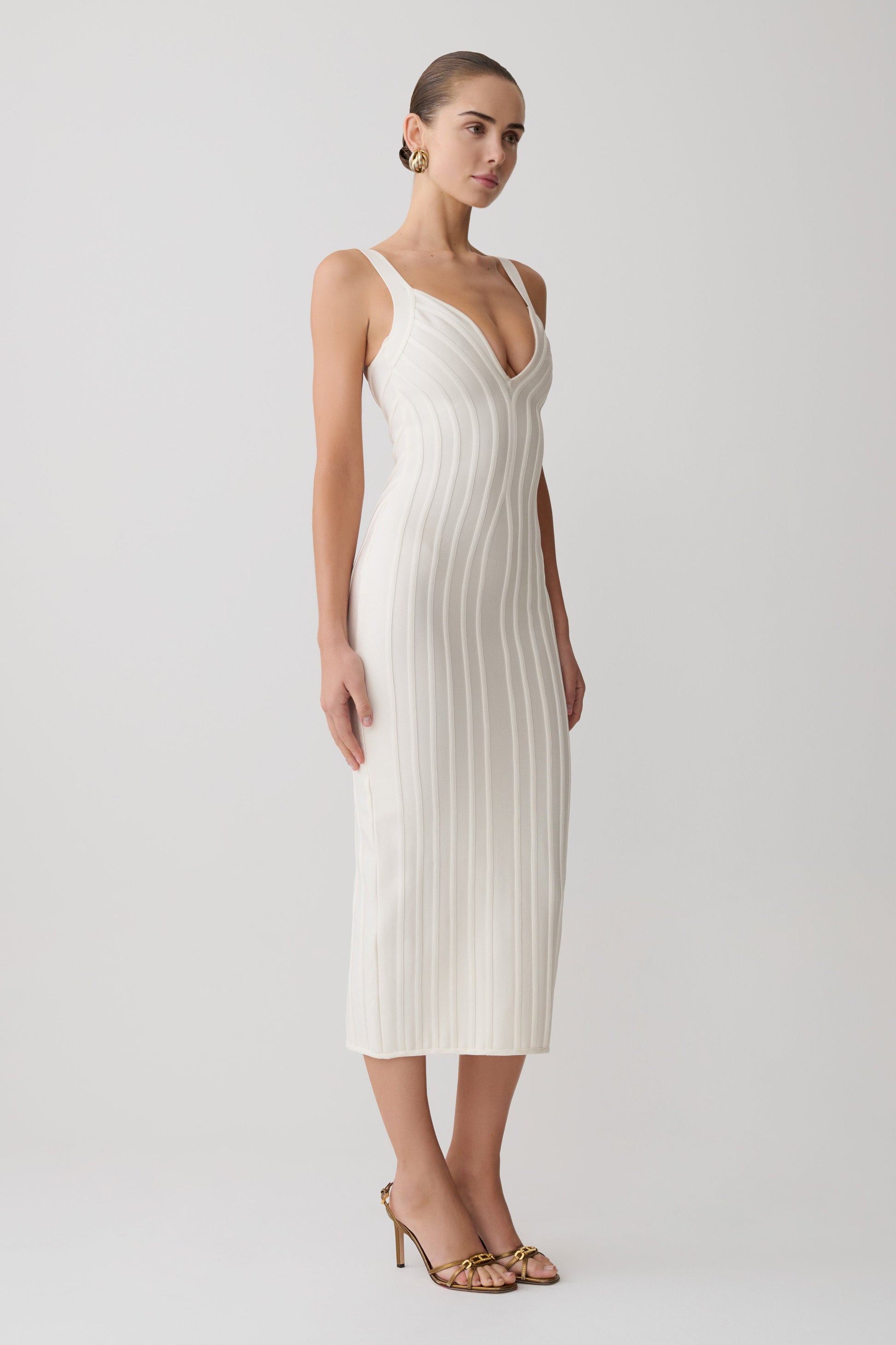 Gia Bandage Knit Midi Dress / Ivory | MESHKI