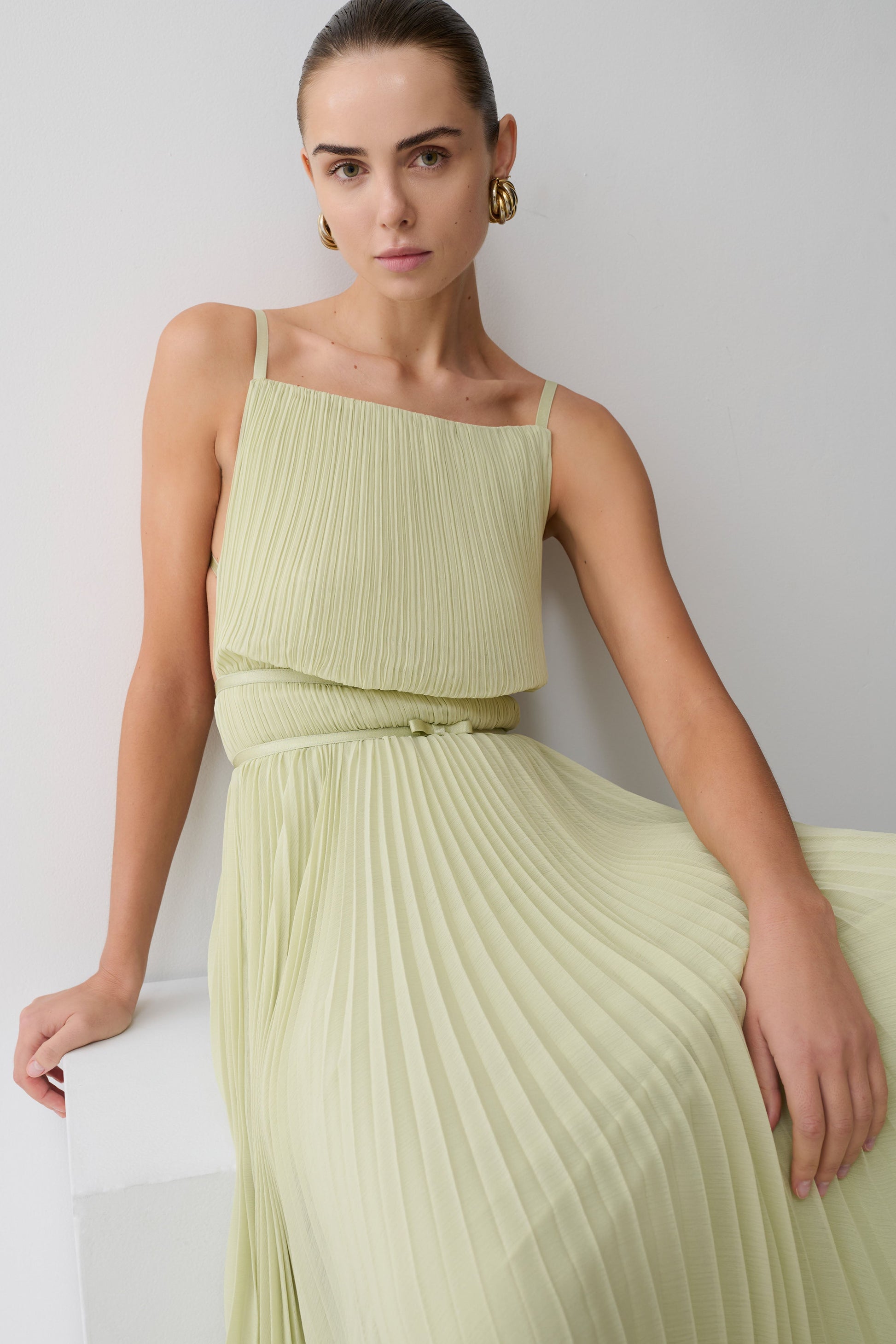 Clarisse Pleated Maxi Dress - Sage | MESHKI US Clarisse Pleated Maxi Dress - Sage | MESHKI US