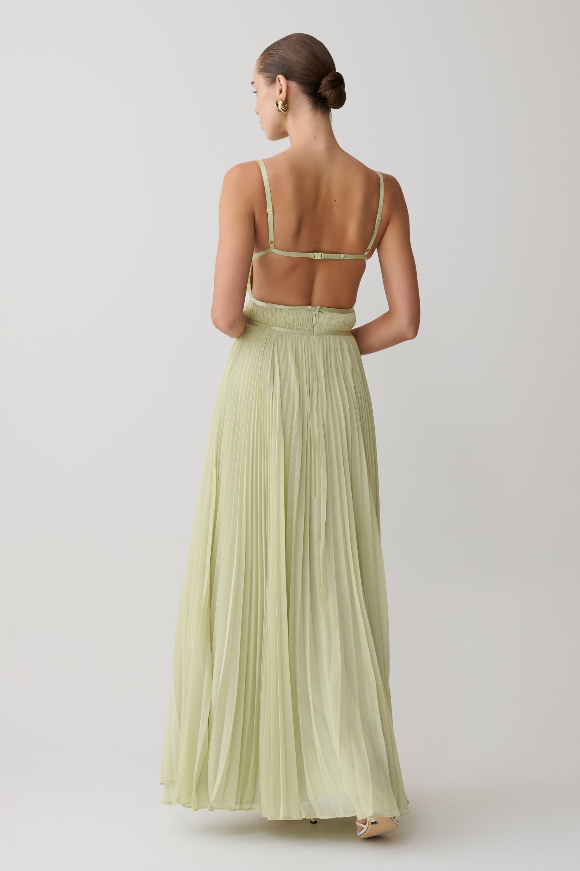 pleated sage dress Metallic Pleated Maxi Dress-Sage L