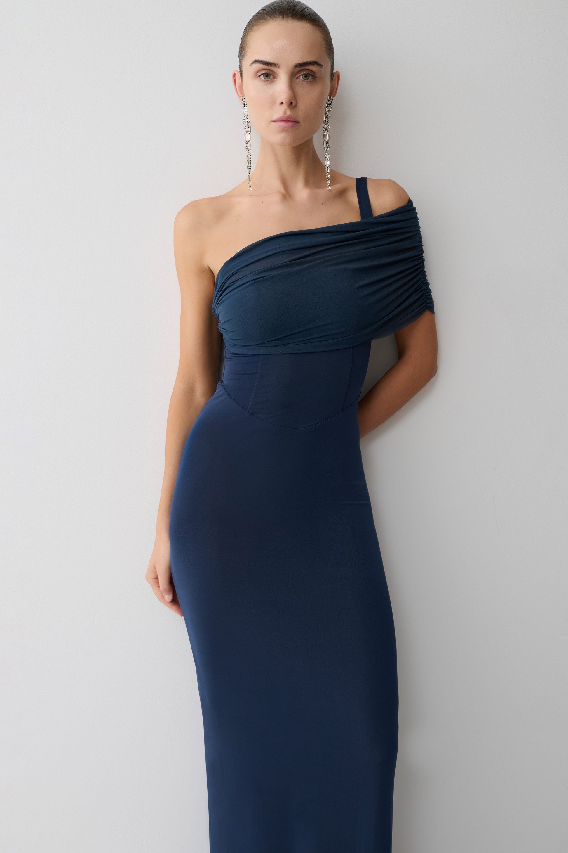 Hanh One Shoulder Mesh Maxi Dress / Ink Blue | MESHKI