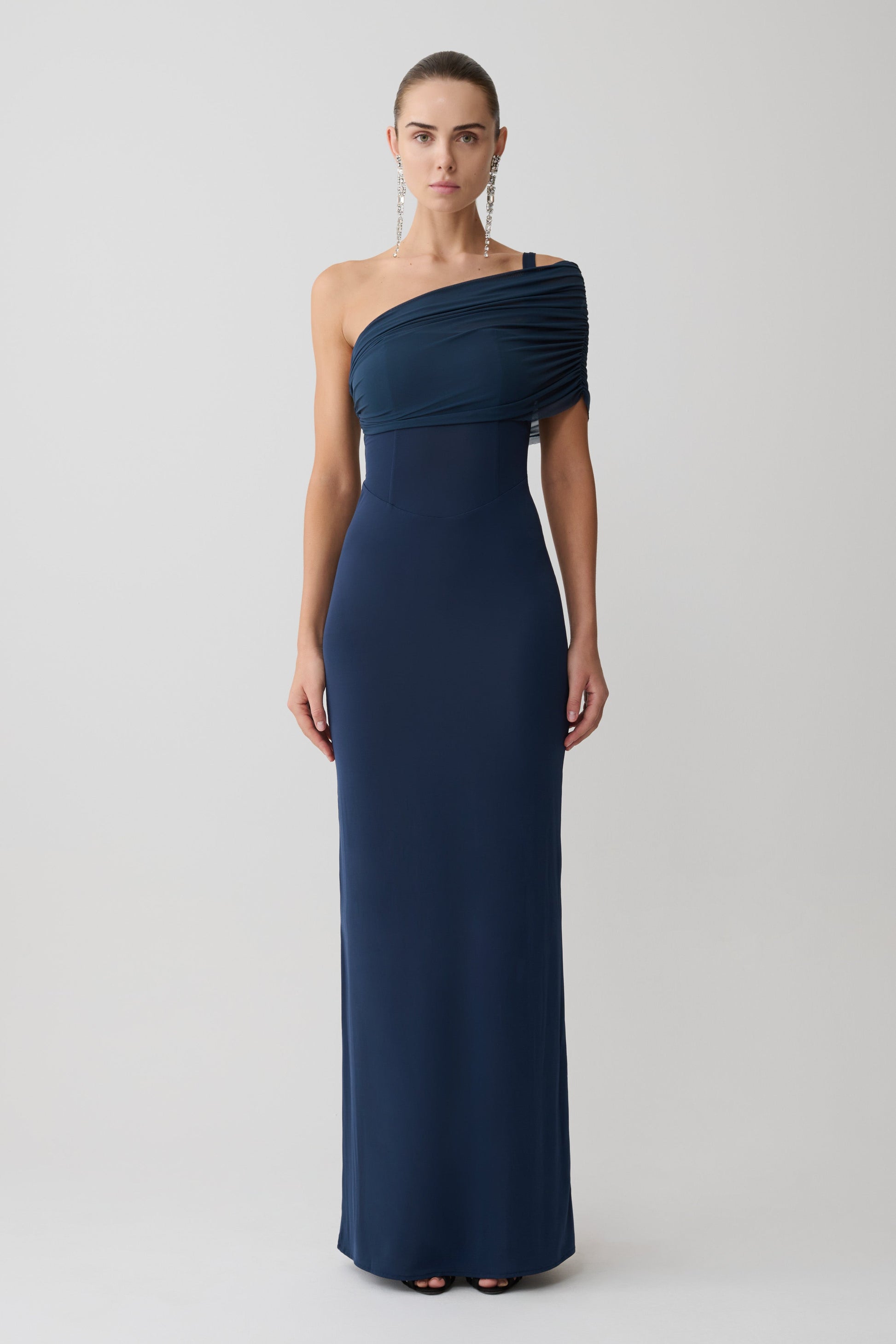 Hanh One Shoulder Mesh Maxi Dress / Ink Blue | MESHKI