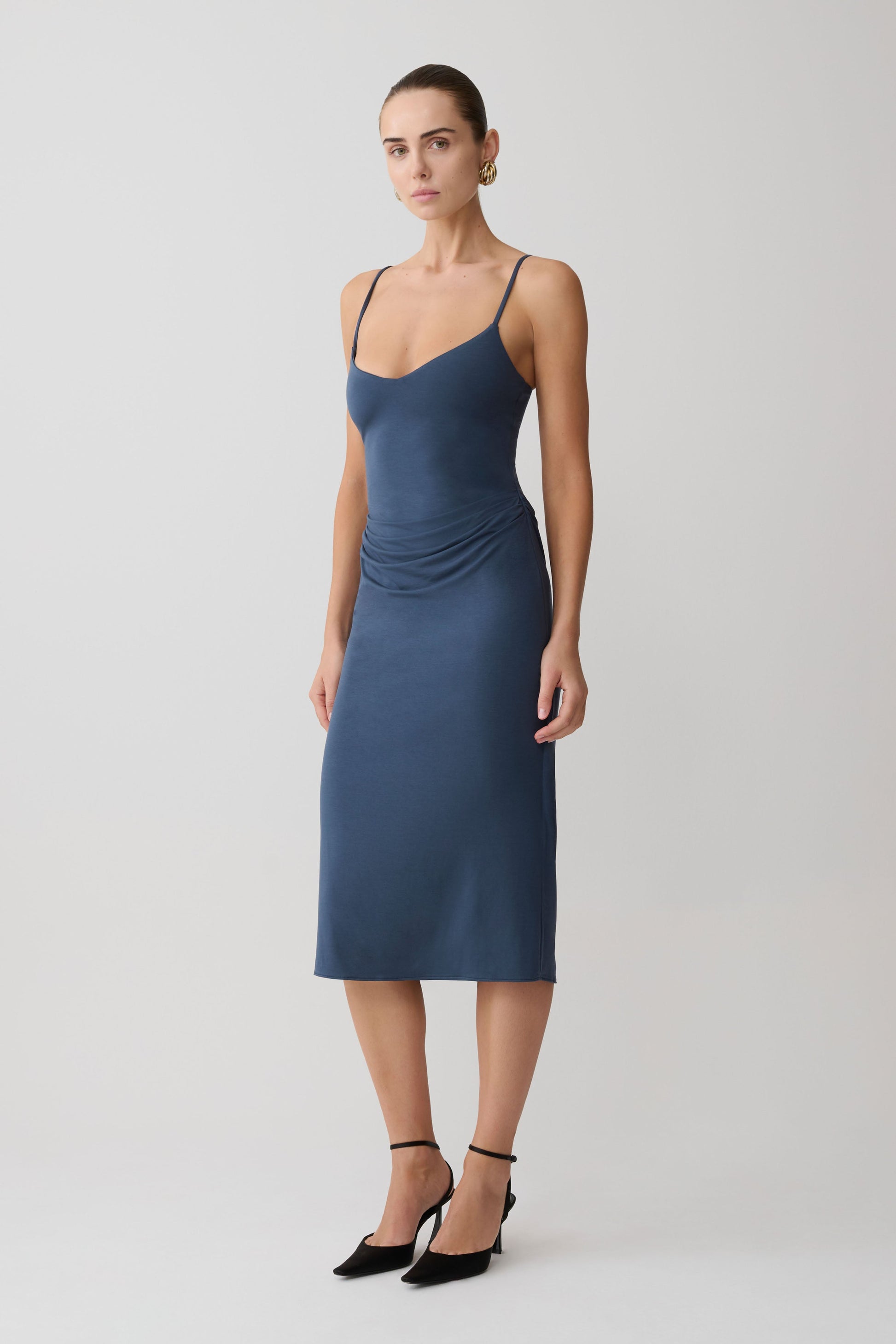 Vina Gathered Jersey Midi Dress / Ink Blue | MESHKI | 3XL