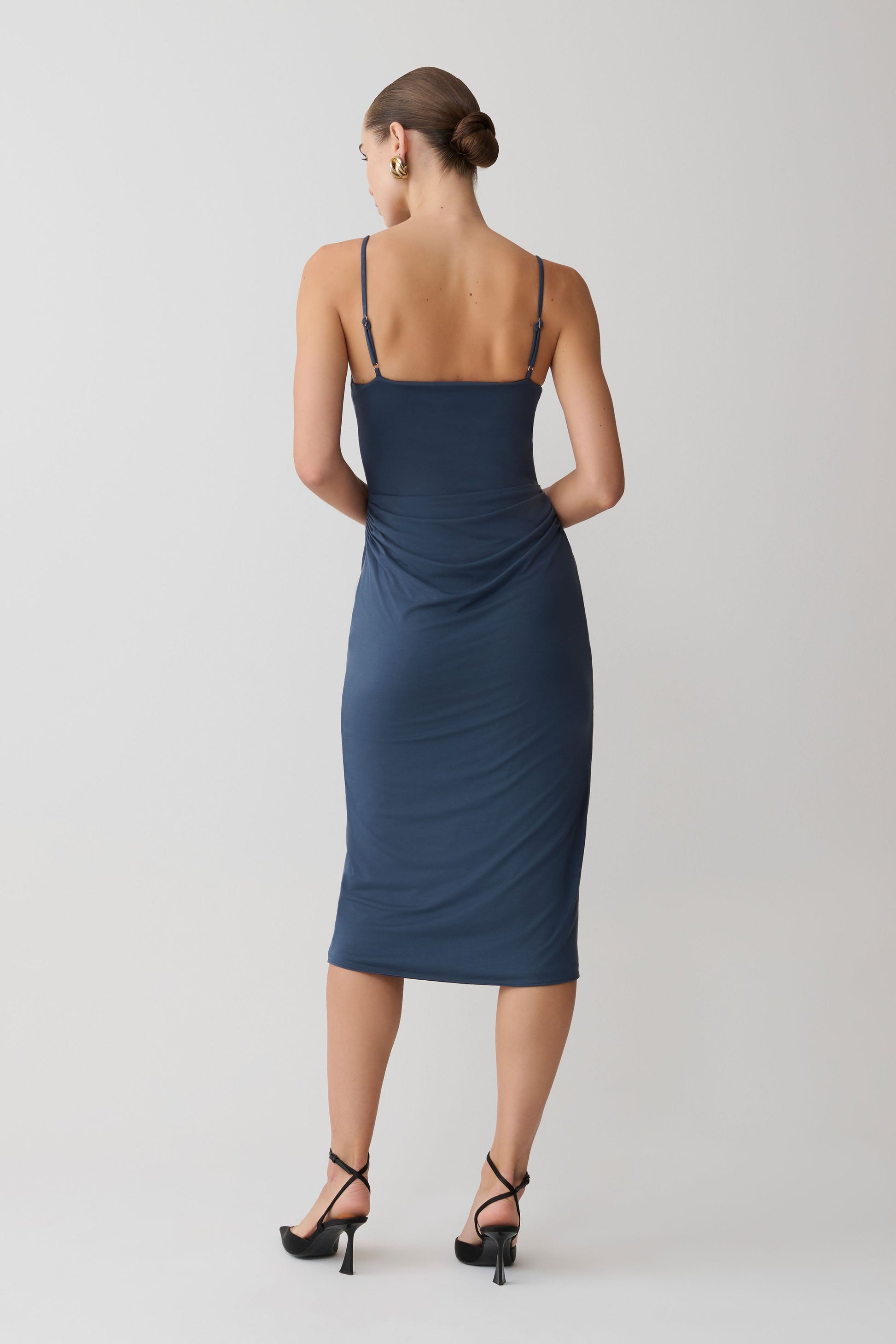 Vina Gathered Jersey Midi Dress - Ink Blue #2