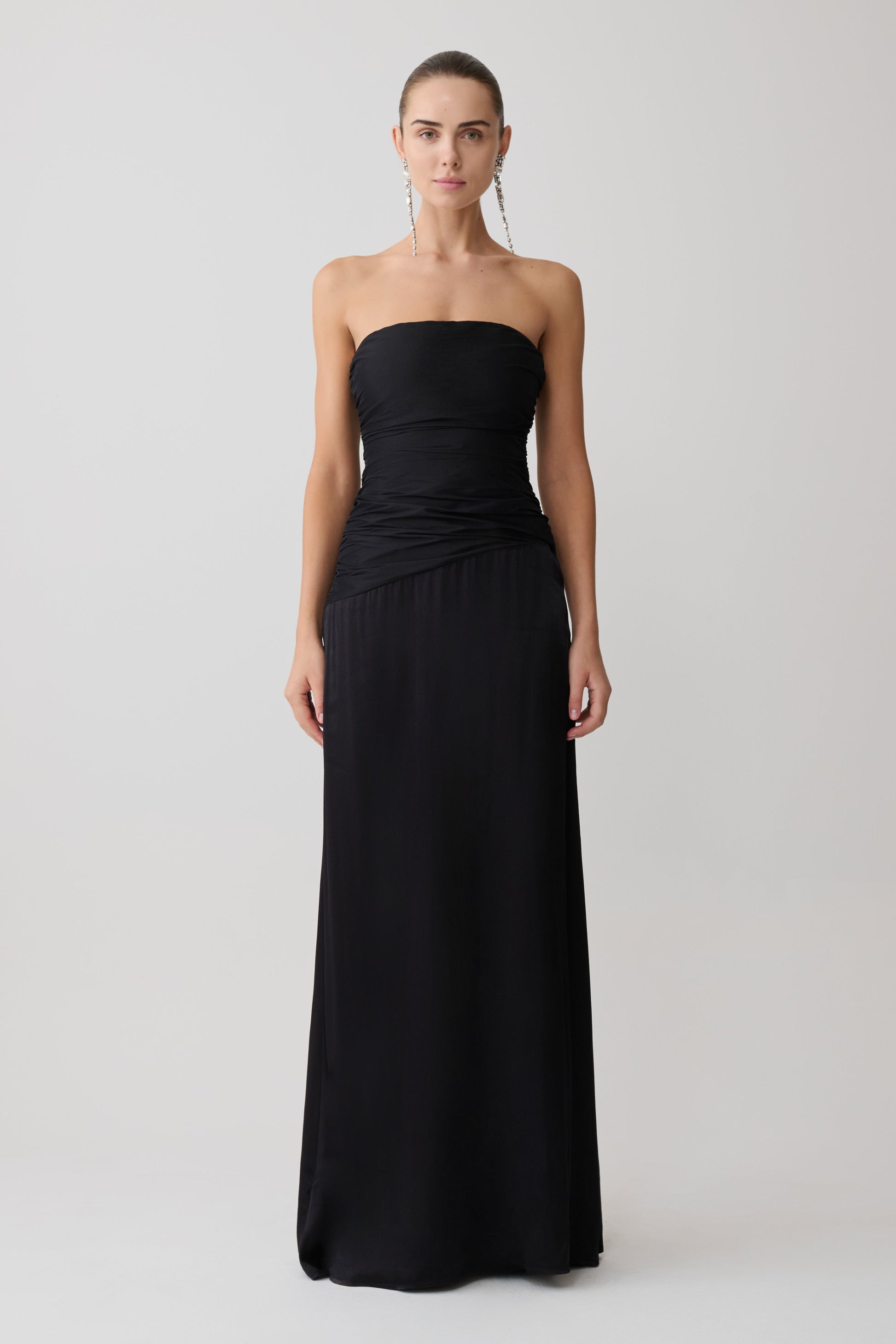 Serena Strapless Taffeta Maxi Dress / Black | MESHKI