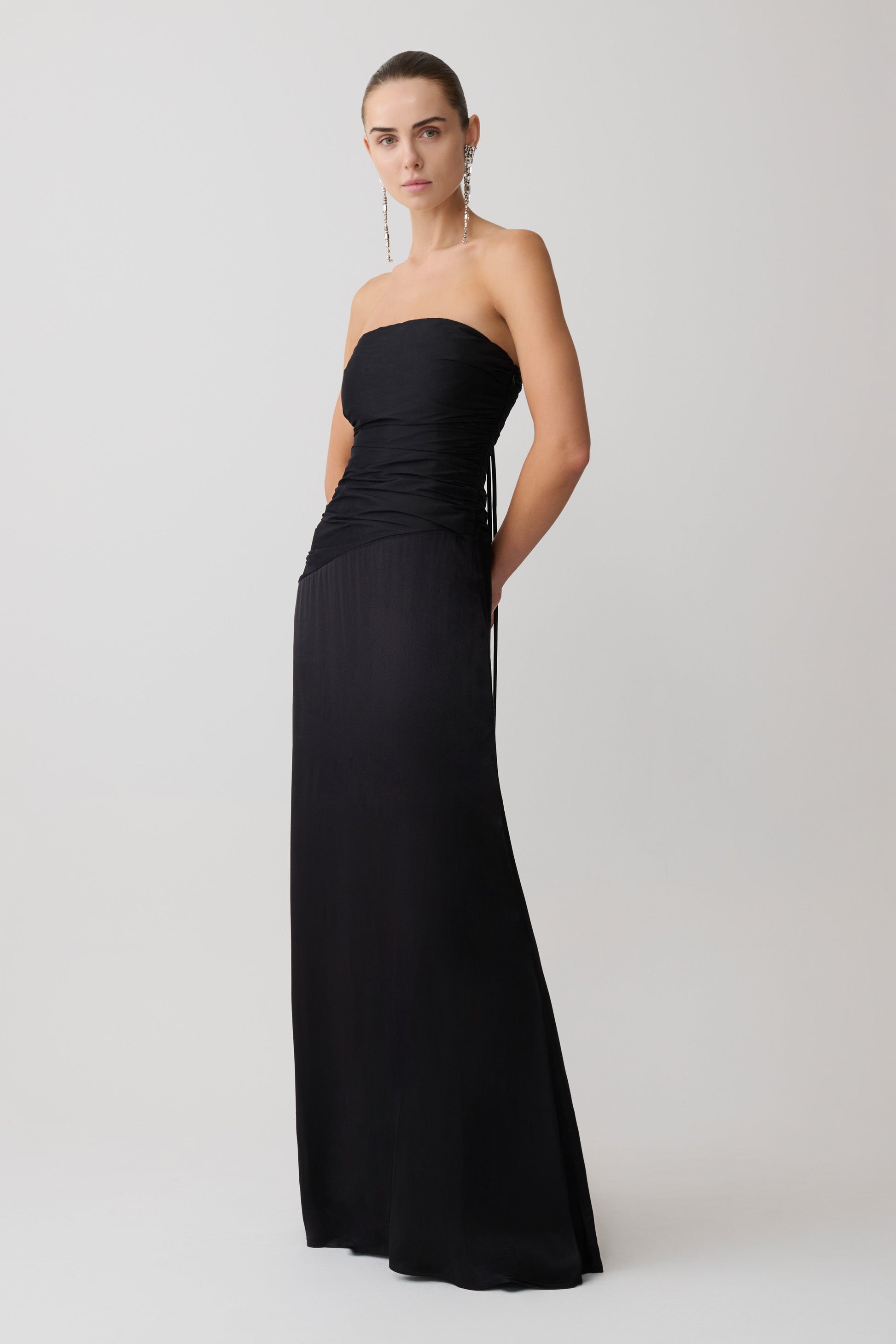 Serena Strapless Taffeta Maxi Dress / Black | MESHKI