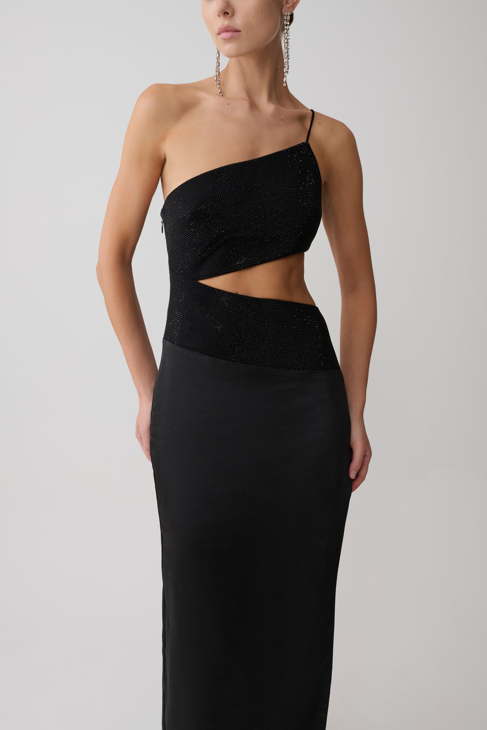 Athena One Shoulder Diamante Maxi Dress - Black | MESHKI US Athena One Shoulder Diamante Maxi Dress - Black | MESHKI US