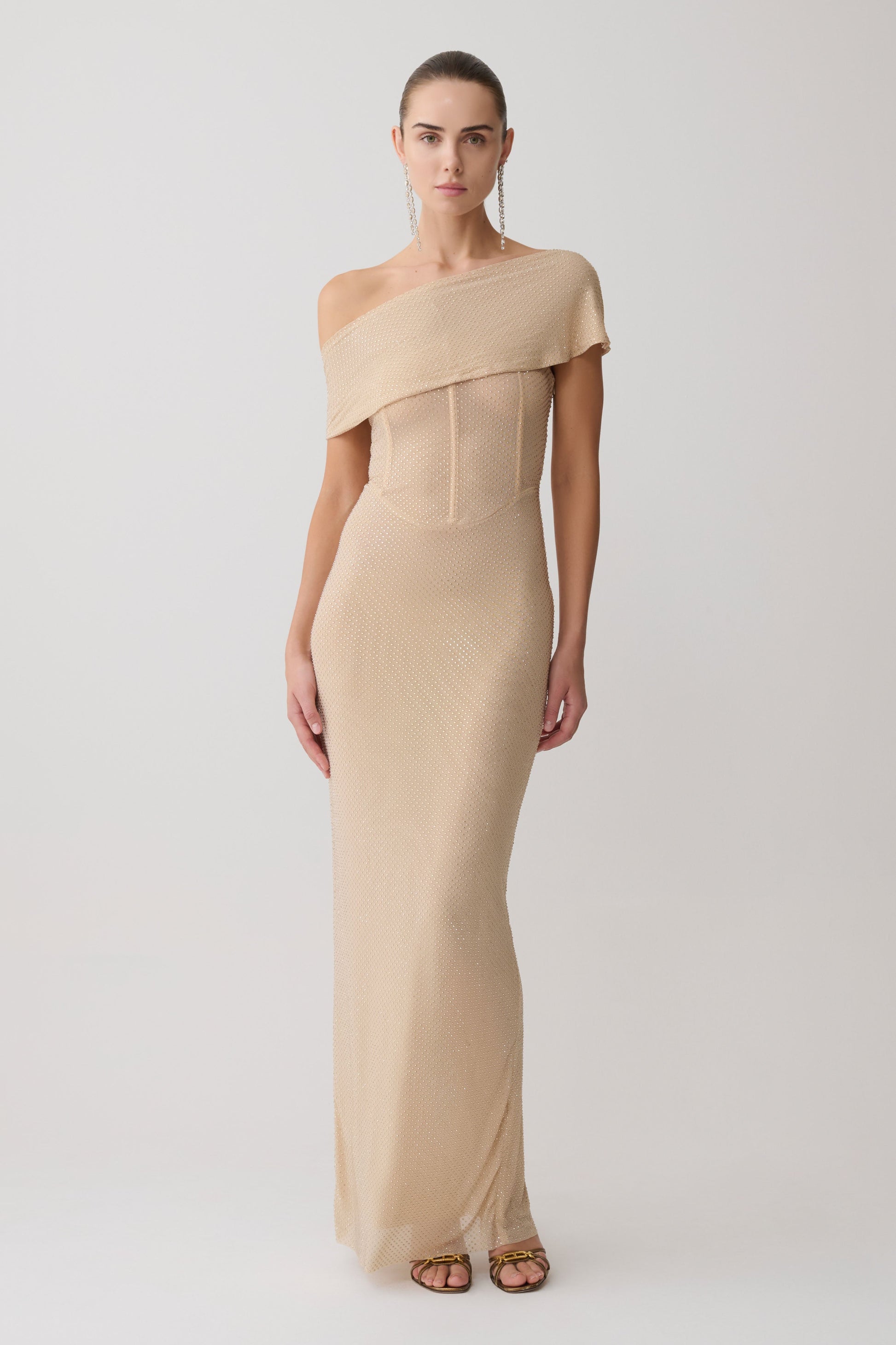 Phi Multi-Wear Cowl Diamante Maxi Dress - Gold #9