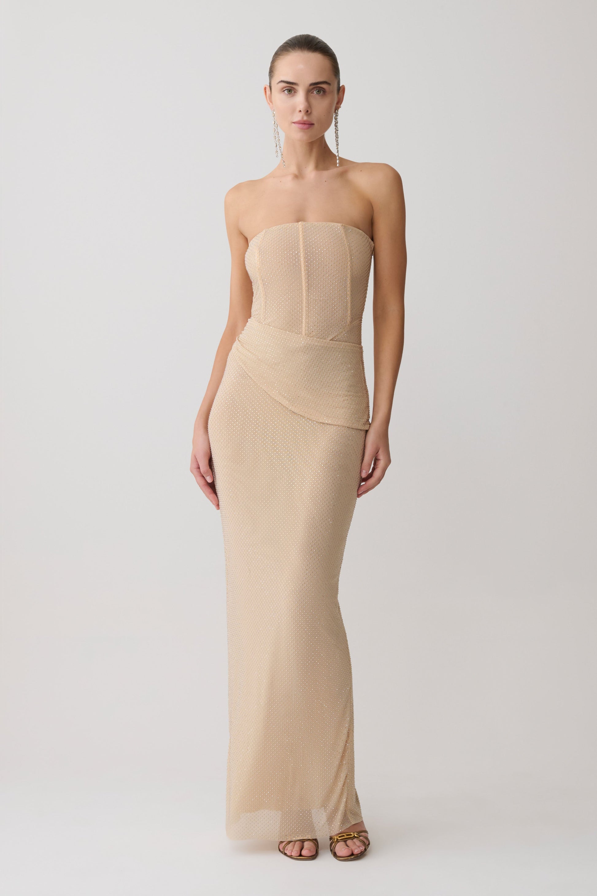 Phi Multi-Wear Cowl Diamante Maxi Dress - Gold #13