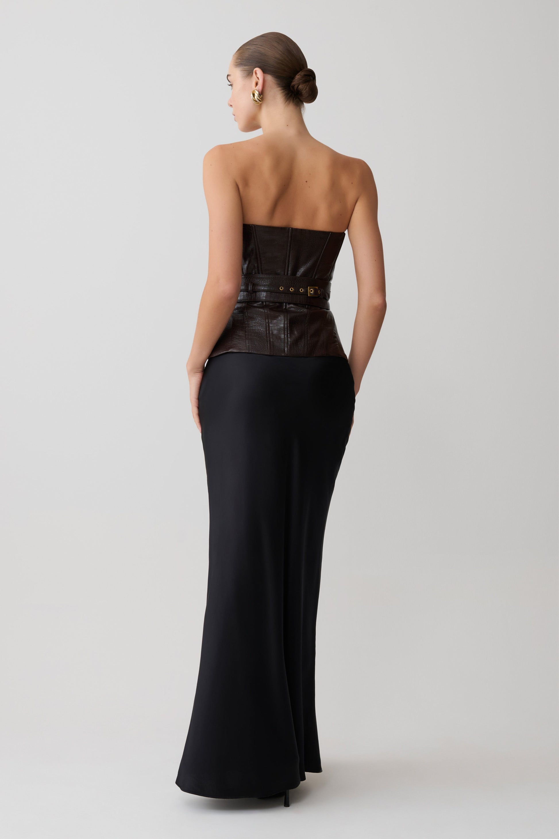 Thalia Faux Leather Boned Corset / Dark Chocolate | MESHKI | S Thalia Faux Leather Boned Corset / Dark Chocolate | MESHKI | S