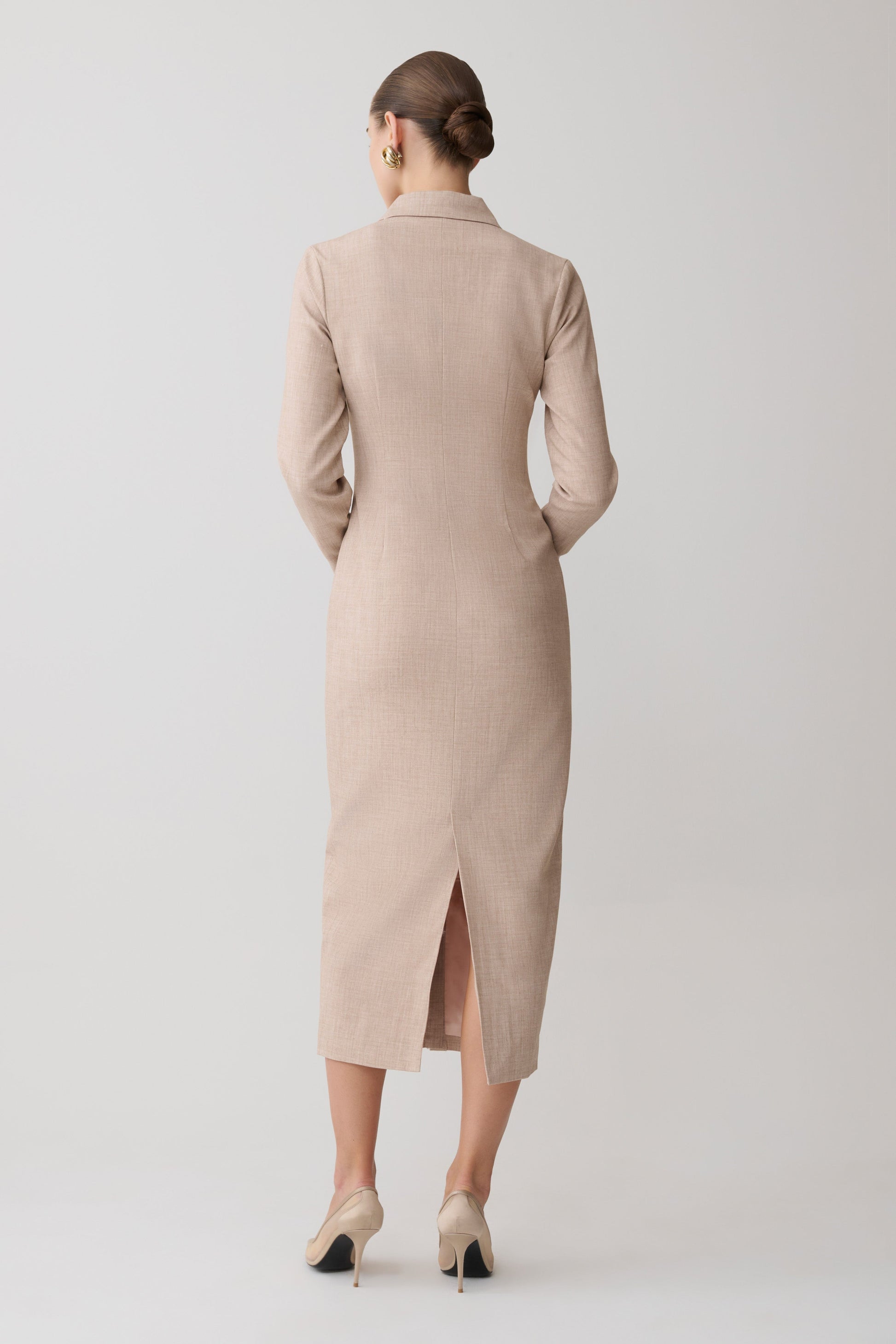 Dorian Fitted Shirt Midi Dress / Wheat Marle | MESHKI | XS Dorian Fitted Shirt Midi Dress / Wheat Marle | MESHKI | XS