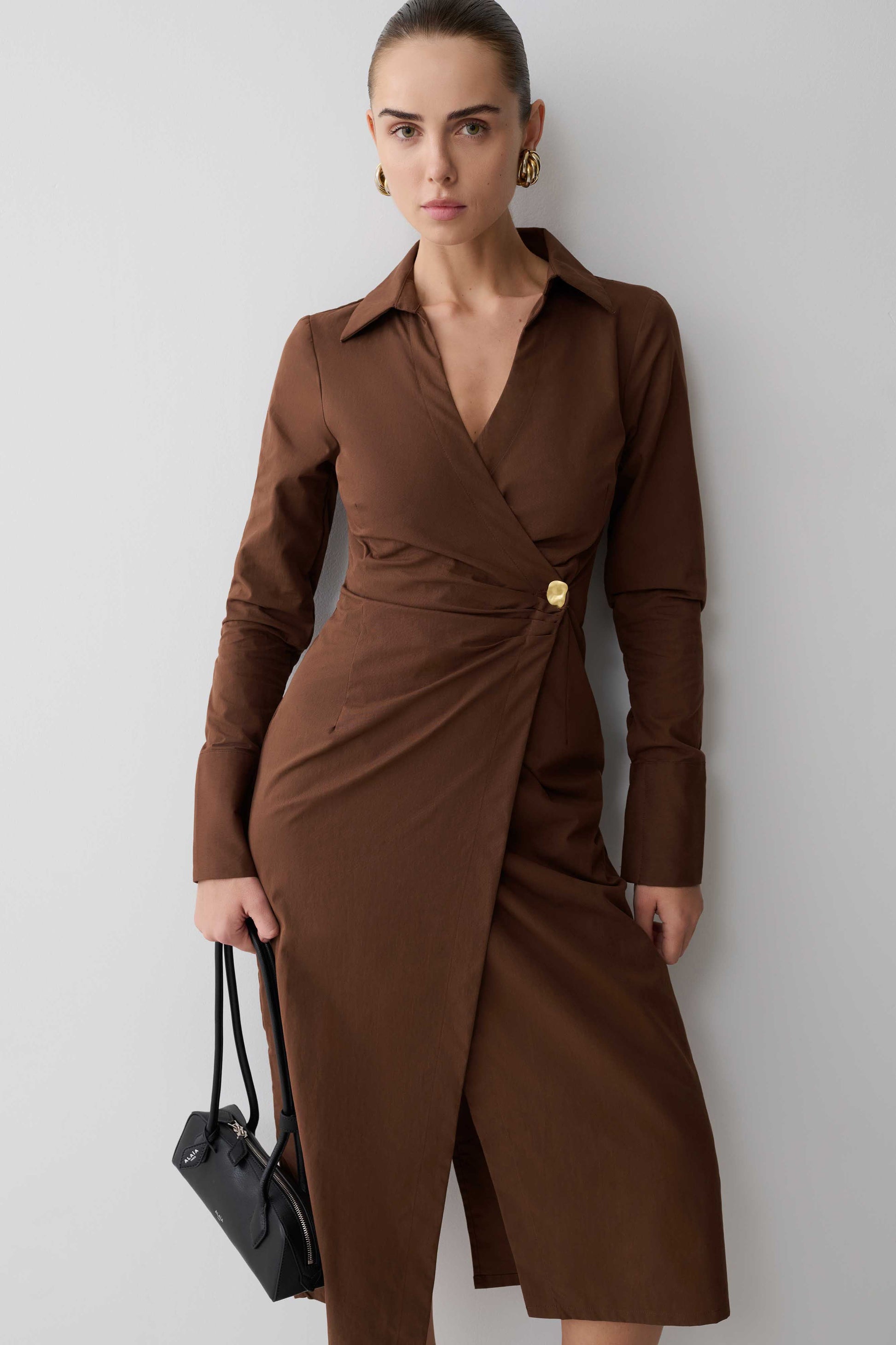 Mikaila Asymmetric Shirt Dress - Dark Chocolate #2