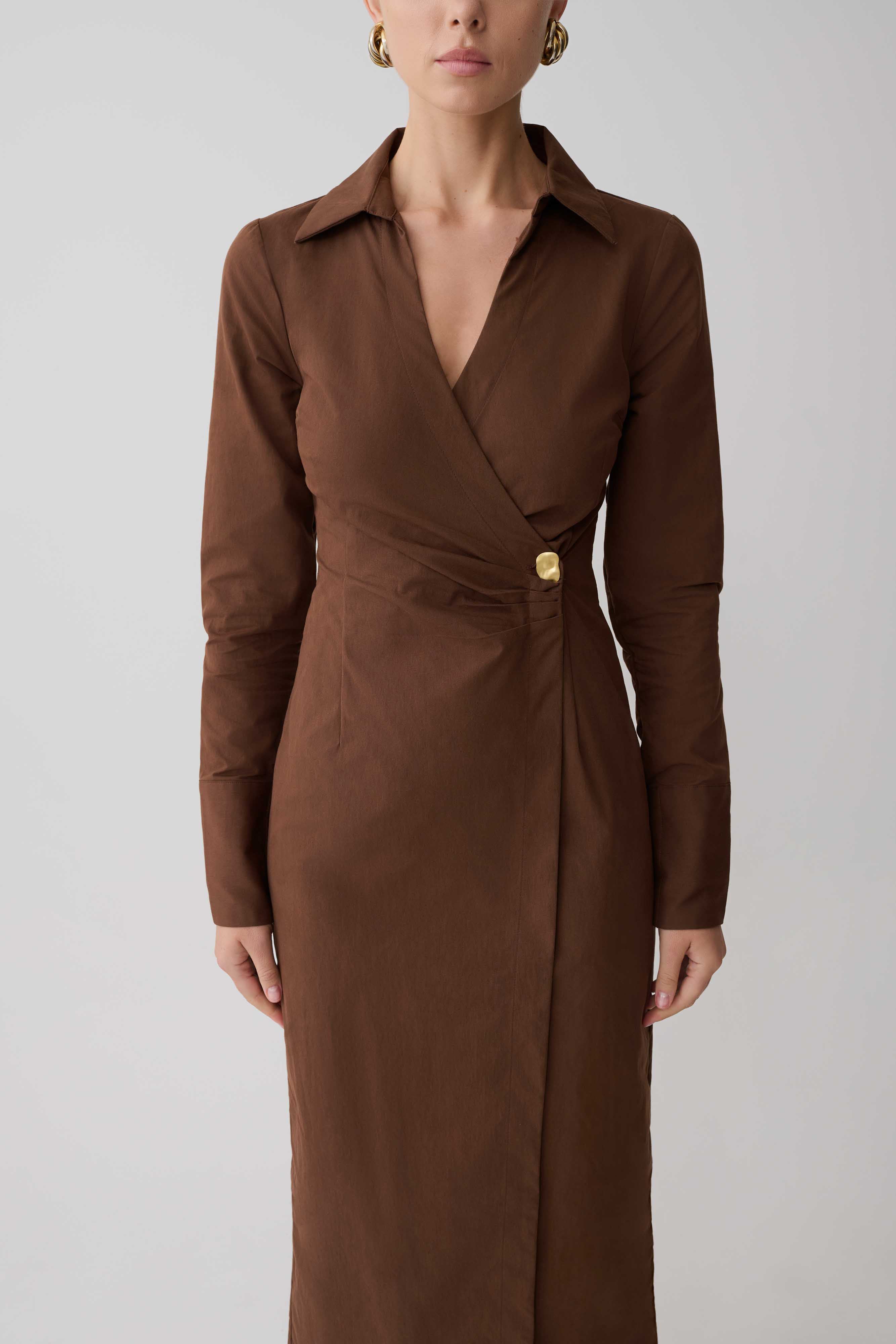 Mikaila Asymmetric Shirt Dress - Dark Chocolate | MESHKI US