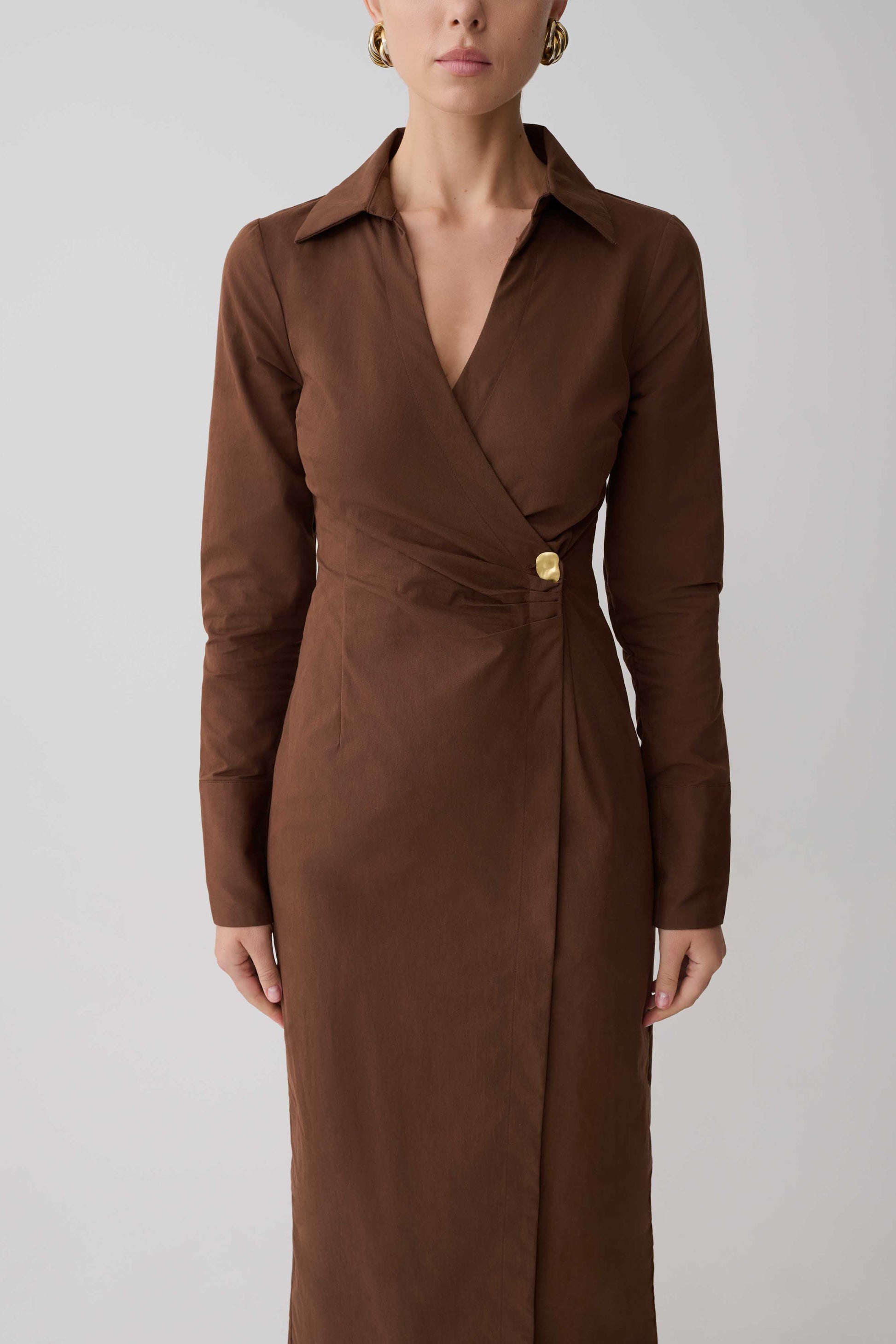 Mikaila Asymmetric Shirt Dress / Dark Chocolate | MESHKI